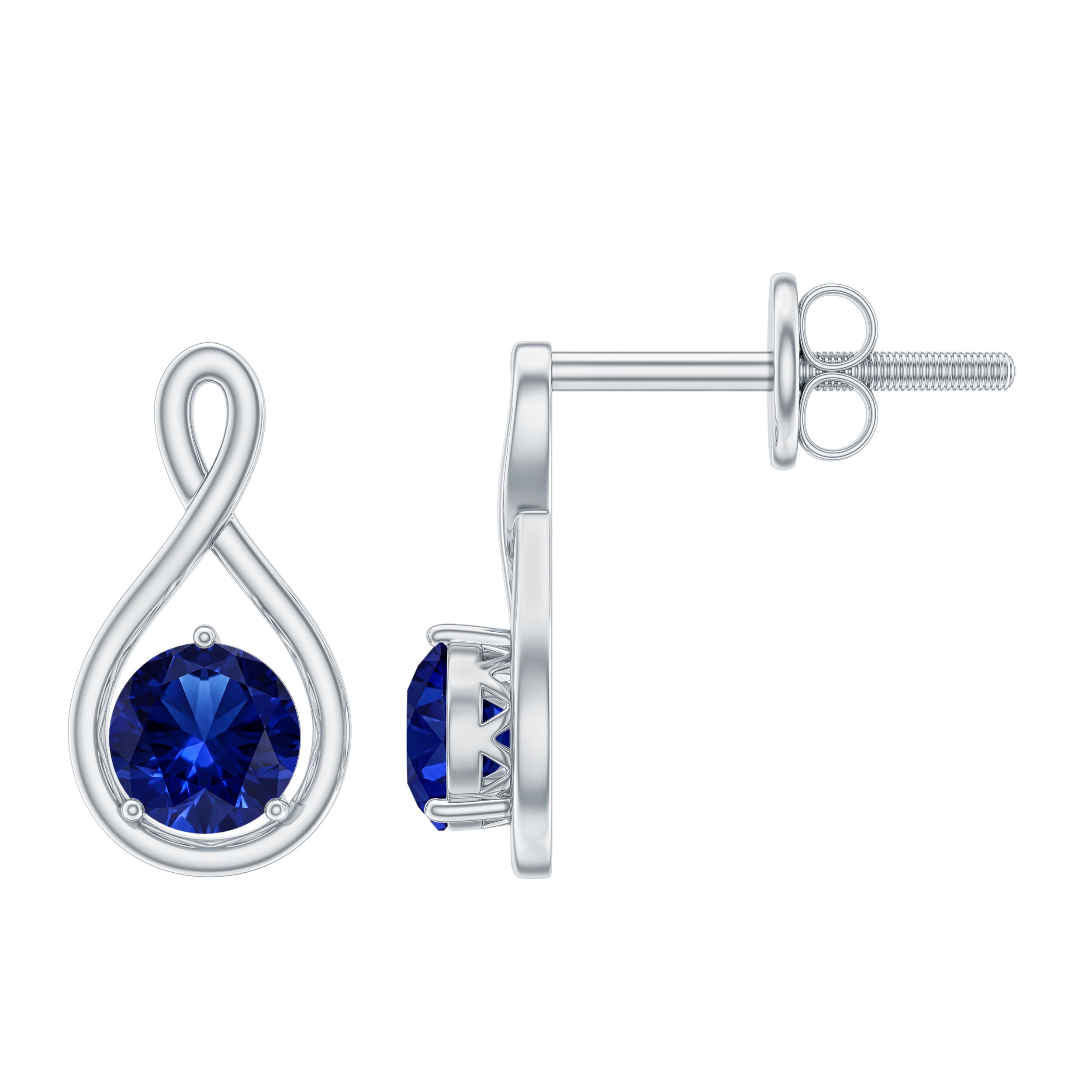 Solitaire Created Blue Sapphire Infinity Stud Earrings AAAA - Rosec Jewels