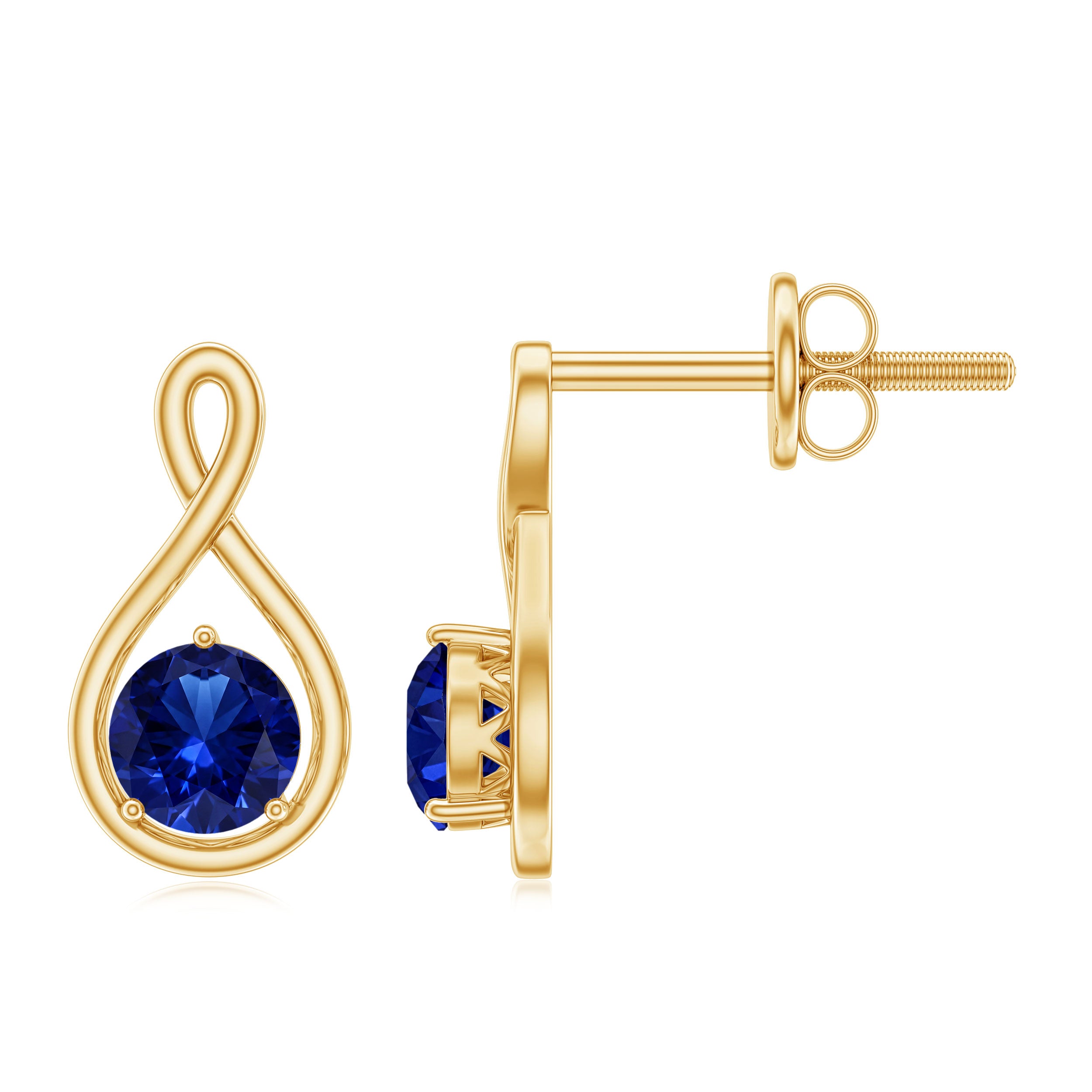 Solitaire Created Blue Sapphire Infinity Stud Earrings AAAA - Rosec Jewels
