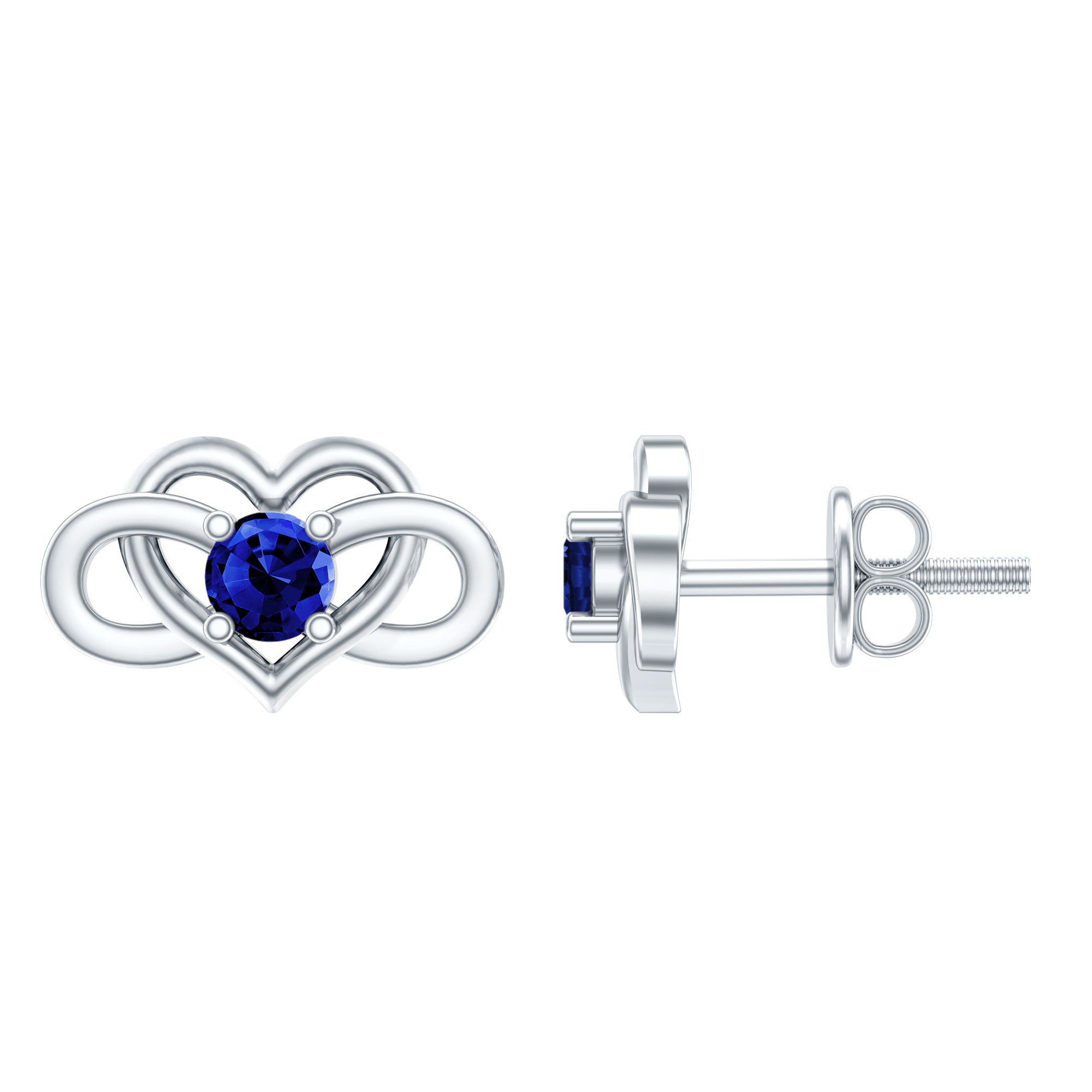 Door het laboratorium gemaakte blauwe saffier Infinity Heart Stud Oorbellen