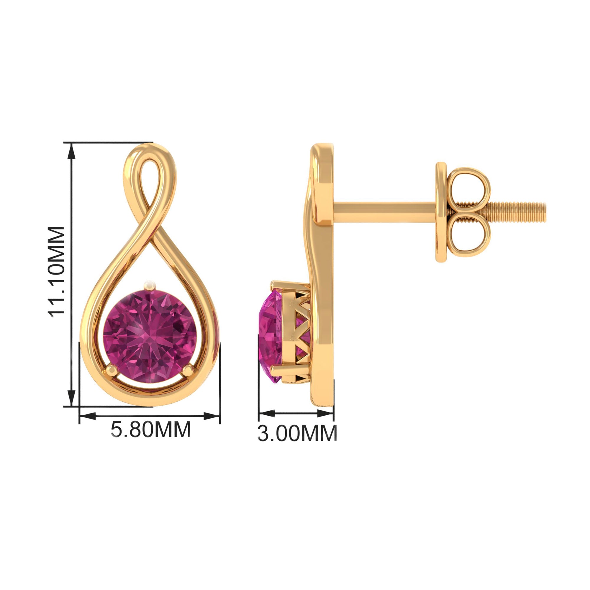 Genuine Pink Tourmaline Infinity Stud Earrings for Women AAA - Rosec Jewels