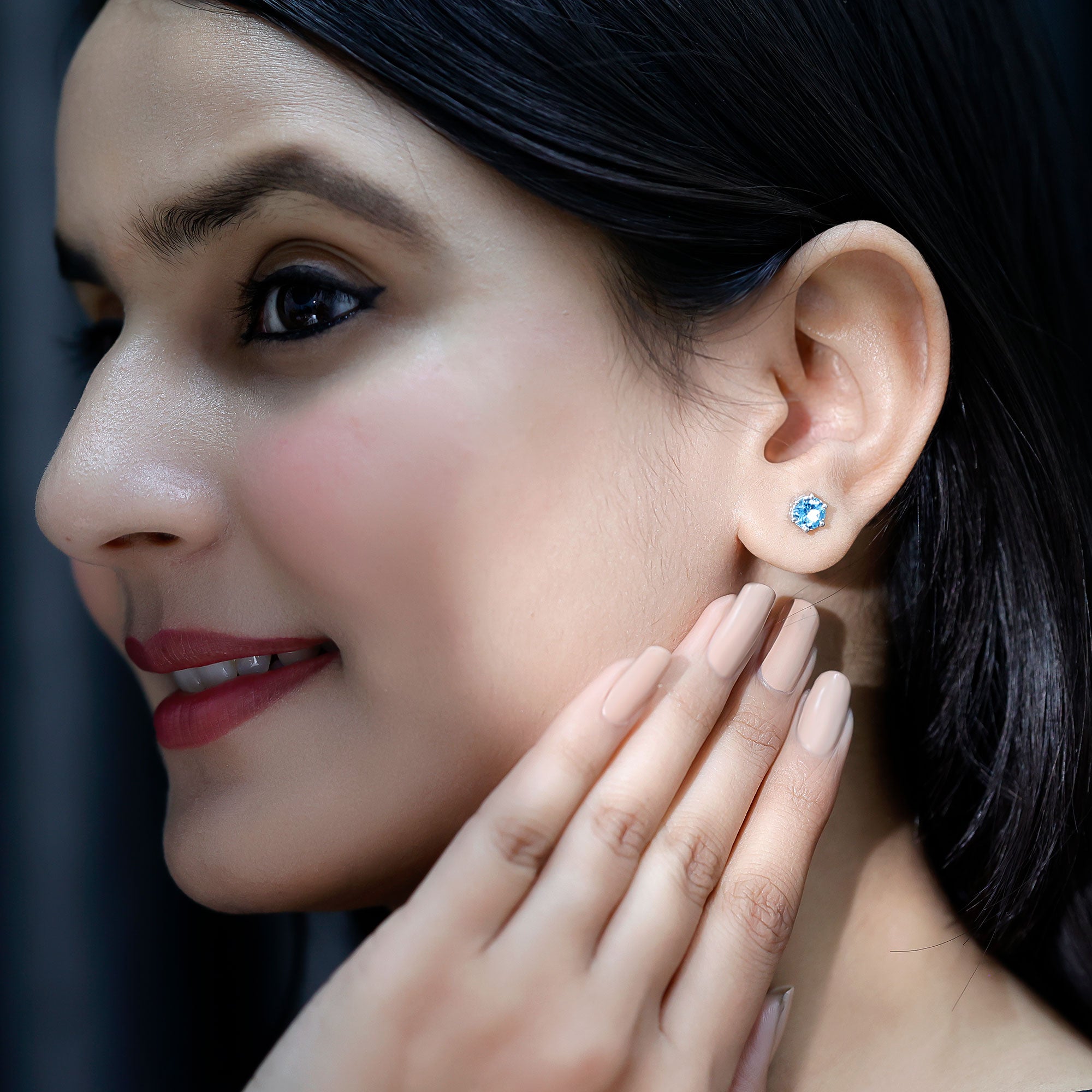 1.5 Carat Round Aquamarine Solitaire Stud Earrings AAA - Rosec Jewels