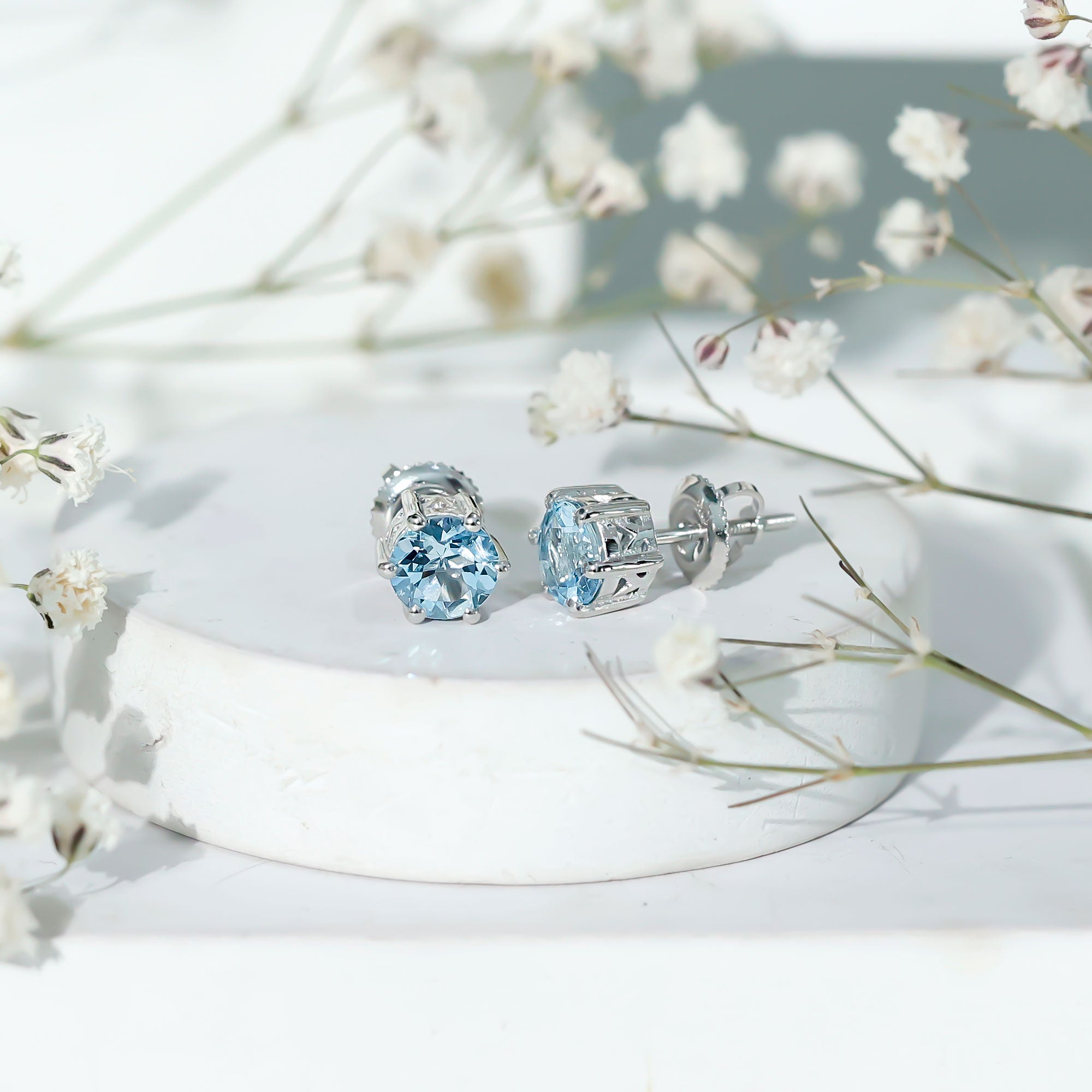 1.5 Carat Round Aquamarine Solitaire Stud Earrings AAA - Rosec Jewels