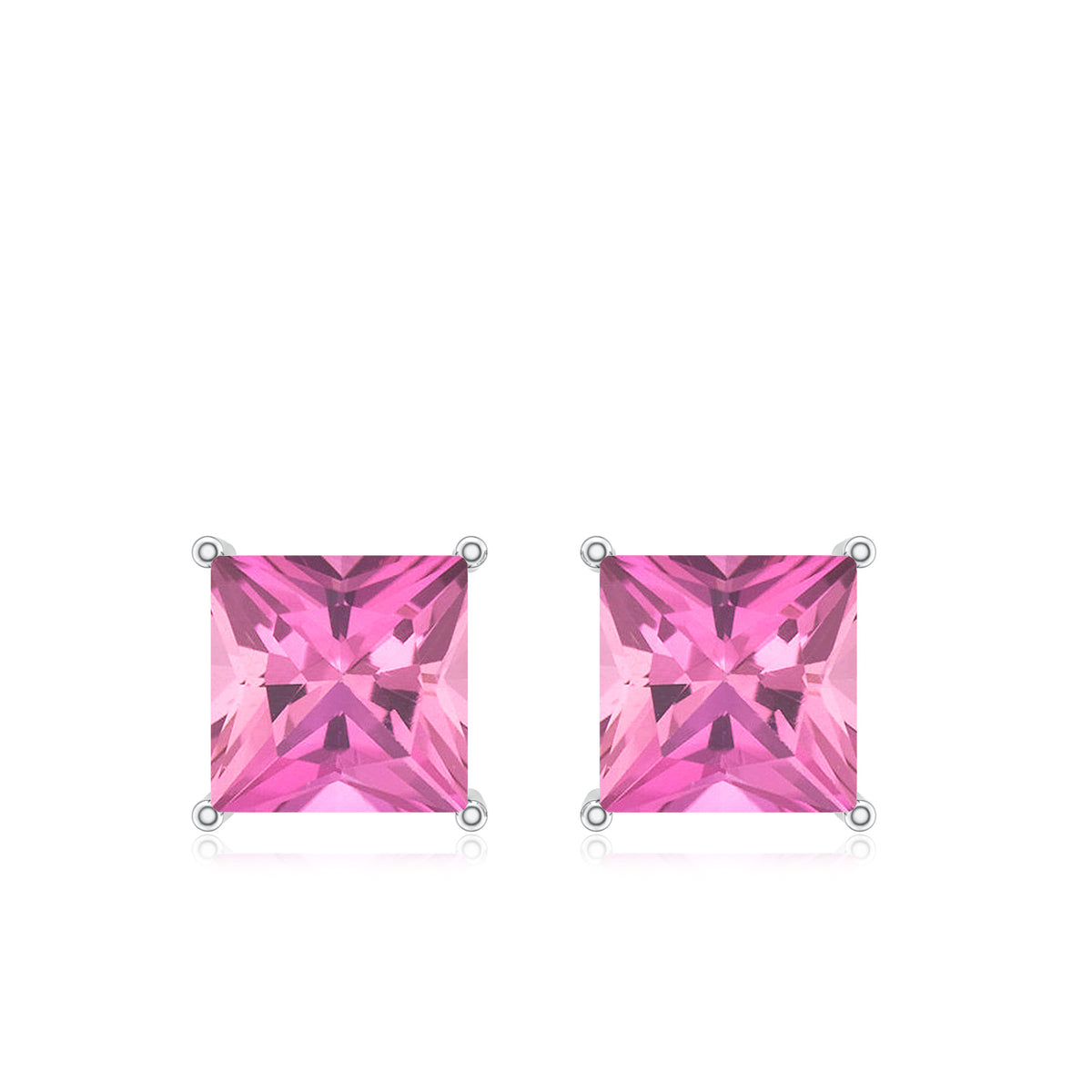 2 Carat Princess Cut Pink Tourmaline Stud Earrings with Screw Back AAA - Rosec Jewels