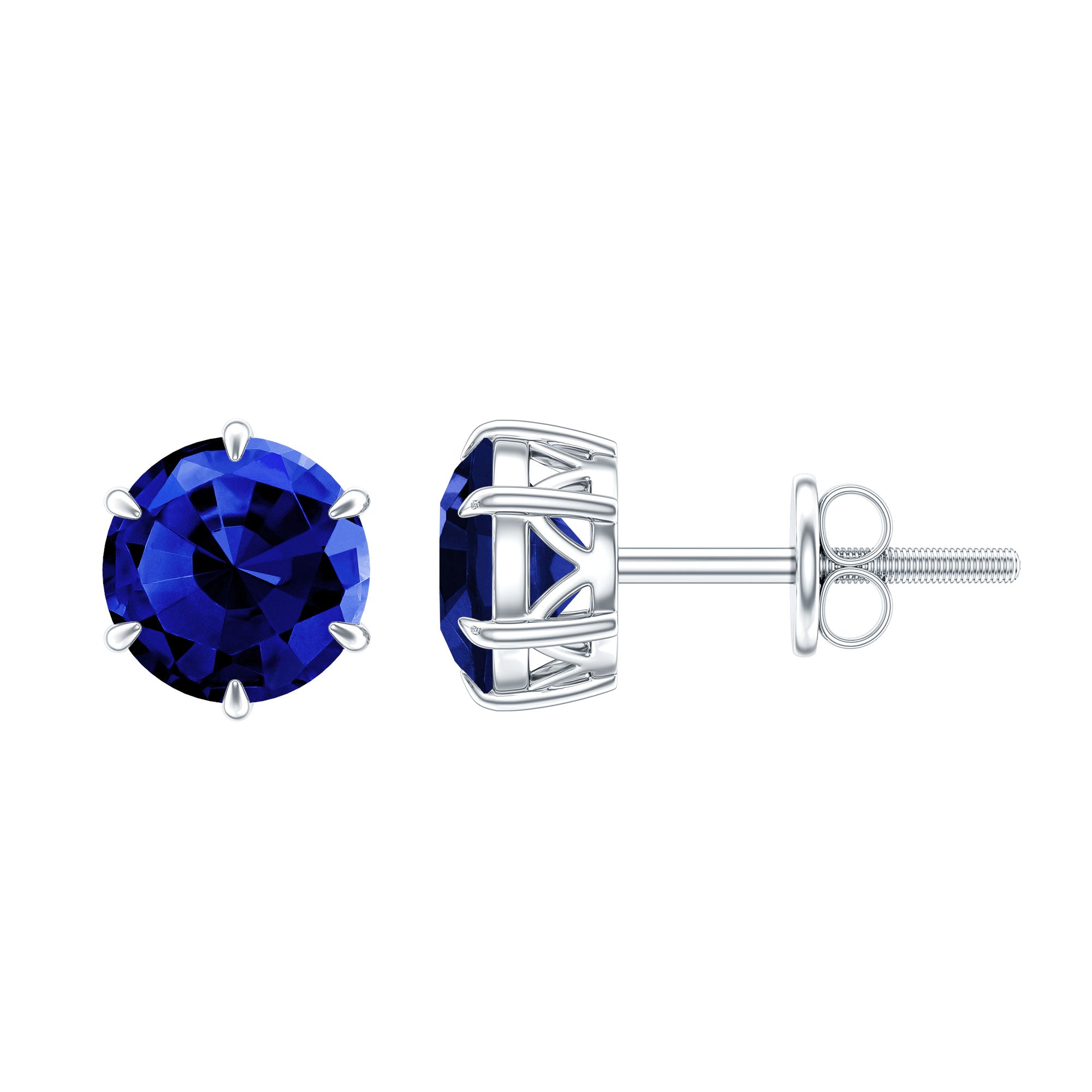 2 CT Lab Created Blue Sapphire Stud Earrings in 6 Prong Setting AAAA - Rosec Jewels