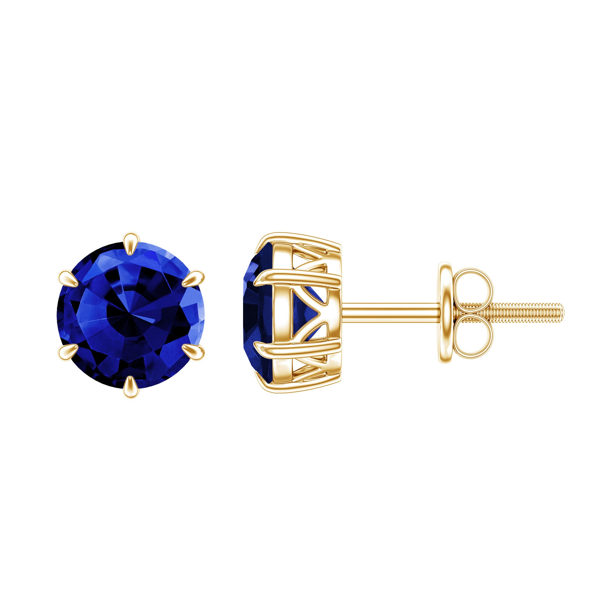 2 CT Lab Created Blue Sapphire Stud Earrings in 6 Prong Setting AAAA - Rosec Jewels