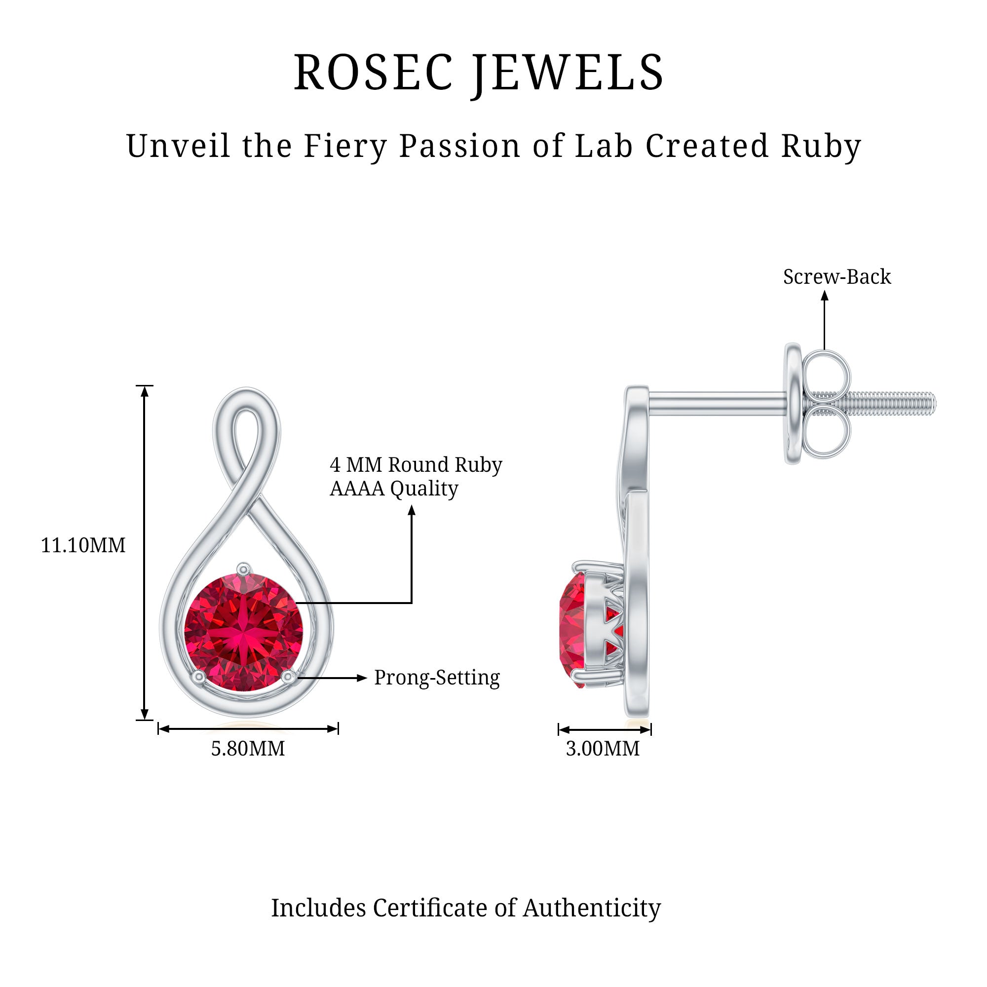 0.6 Ct Round Cut Lab Created Ruby Infinity Stud Earrings AAAA - Rosec Jewels