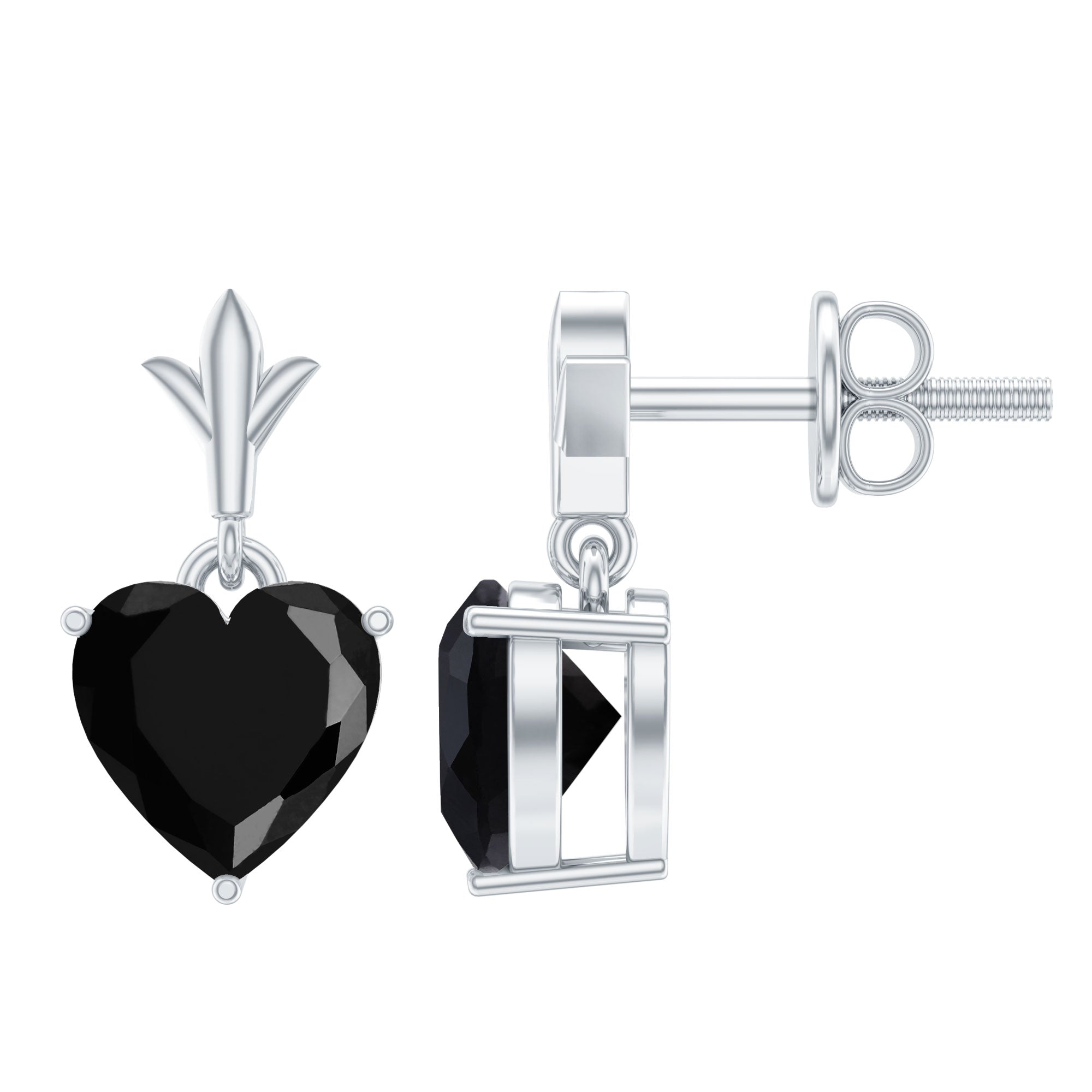 4 Carat Solitaire Black Onyx Heart Drop Earrings