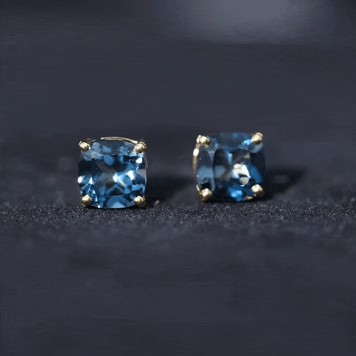 5.6 Carat Cushion Cut London Blue Topaz Stud Earrings AAA - Rosec Jewels