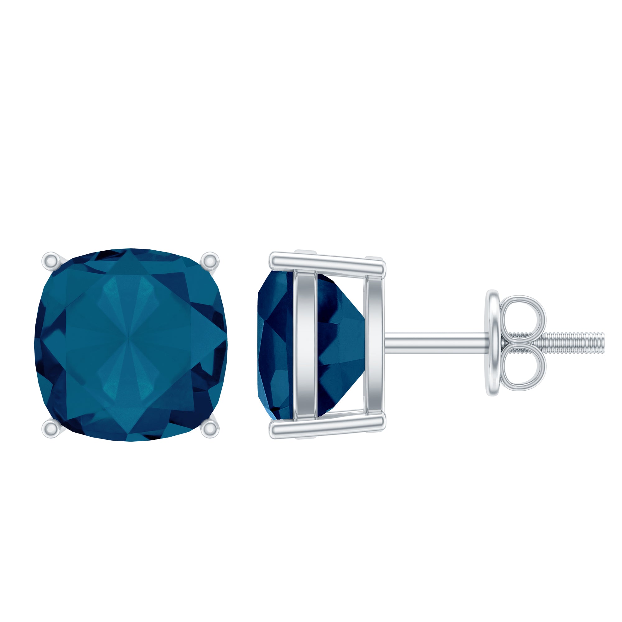 1.75 CT Cushion Cut Solitaire London Blue Topaz Stud Earrings