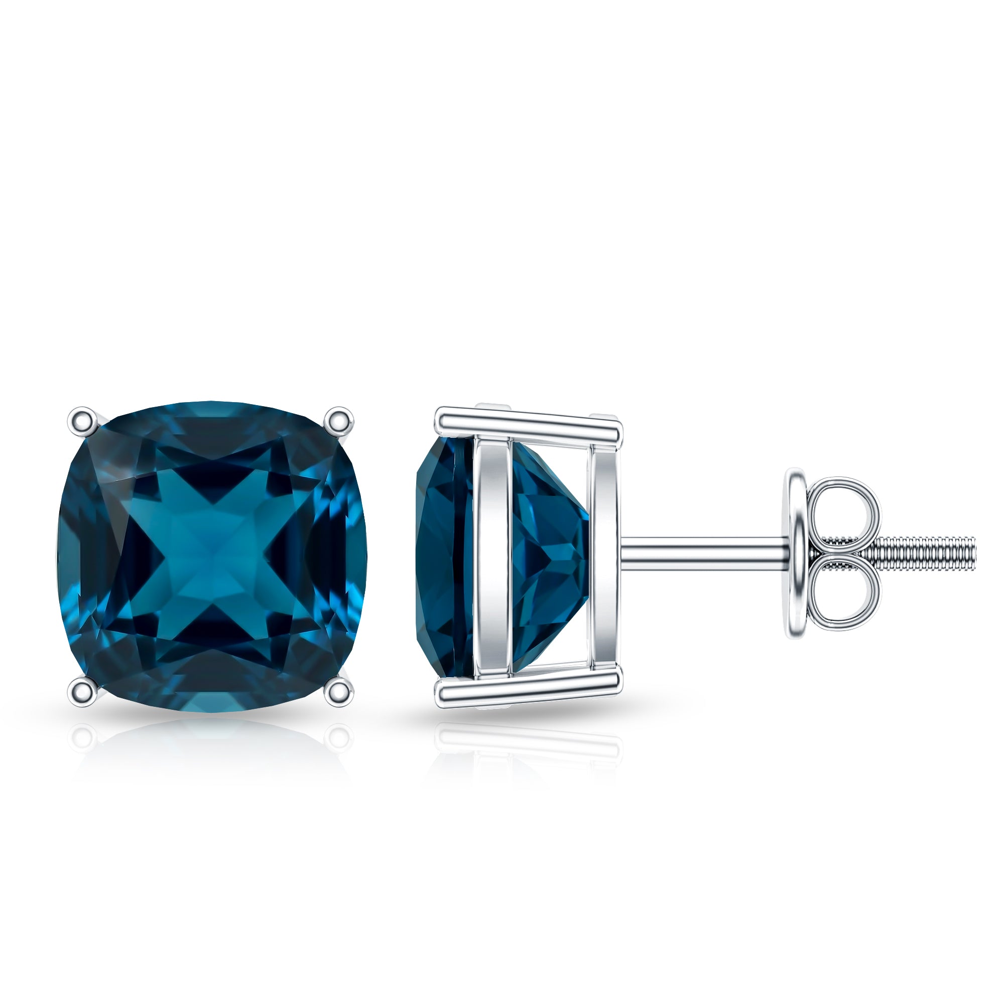 5.6 Carat Cushion Cut London Blue Topaz Stud Earrings AAA - Rosec Jewels