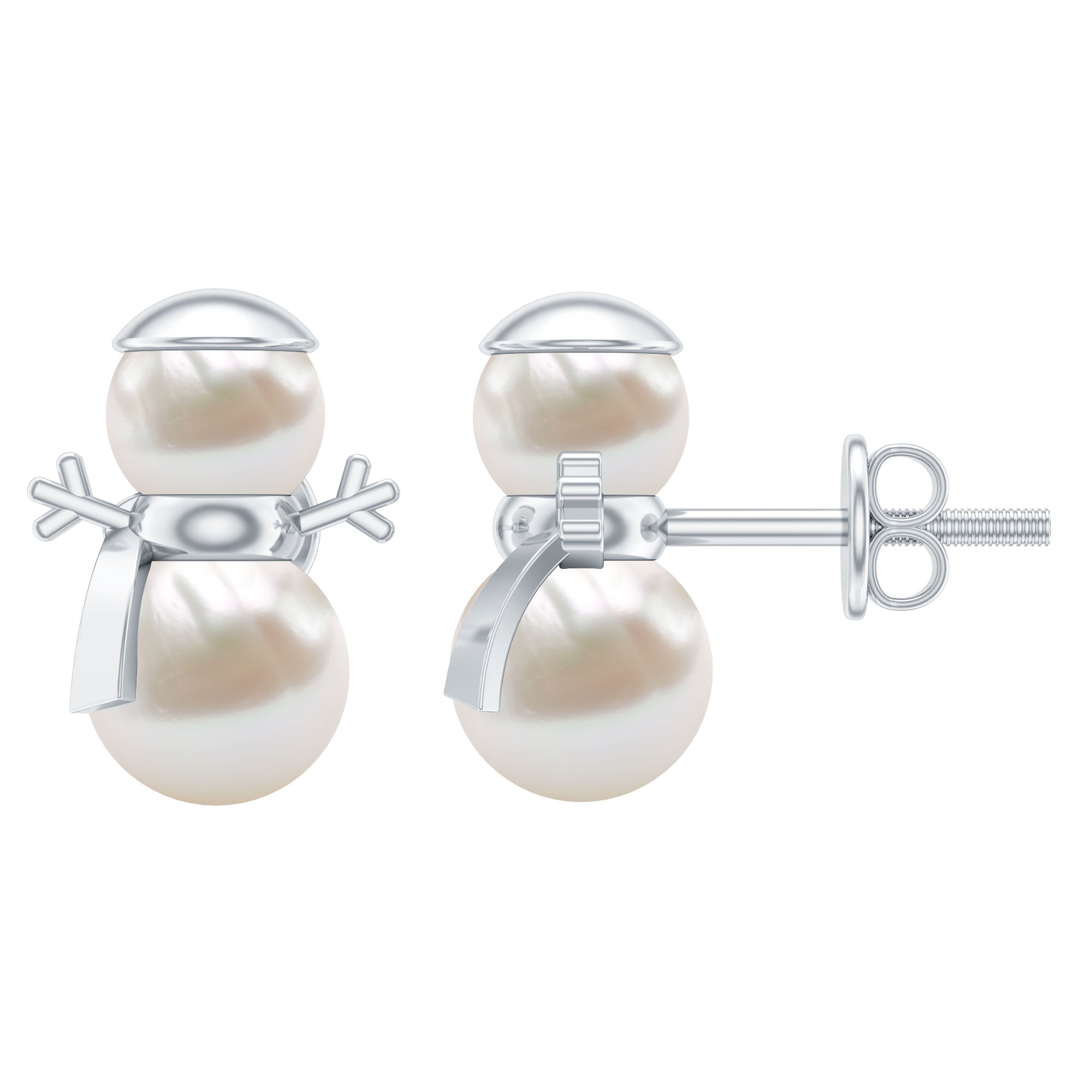 Natural Freshwater Pearl Snowman Stud Earrings