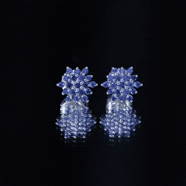 Snowflake Looking Lab Grown Blue Sapphire Cluster Stud Earrings AAAA - Rosec Jewels