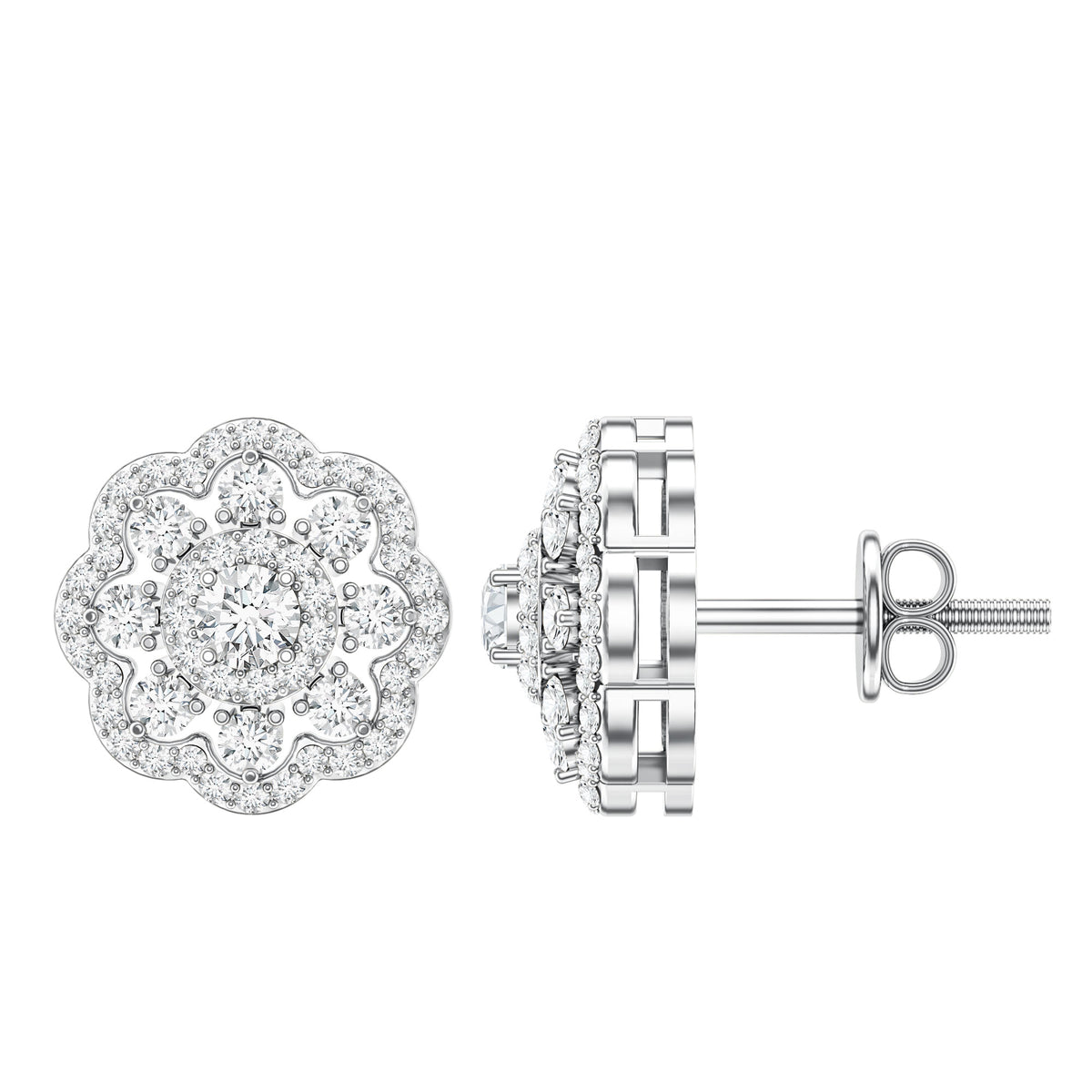Certified Moissanite Big Flower Stud Earrings D-VS1 - Rosec Jewels