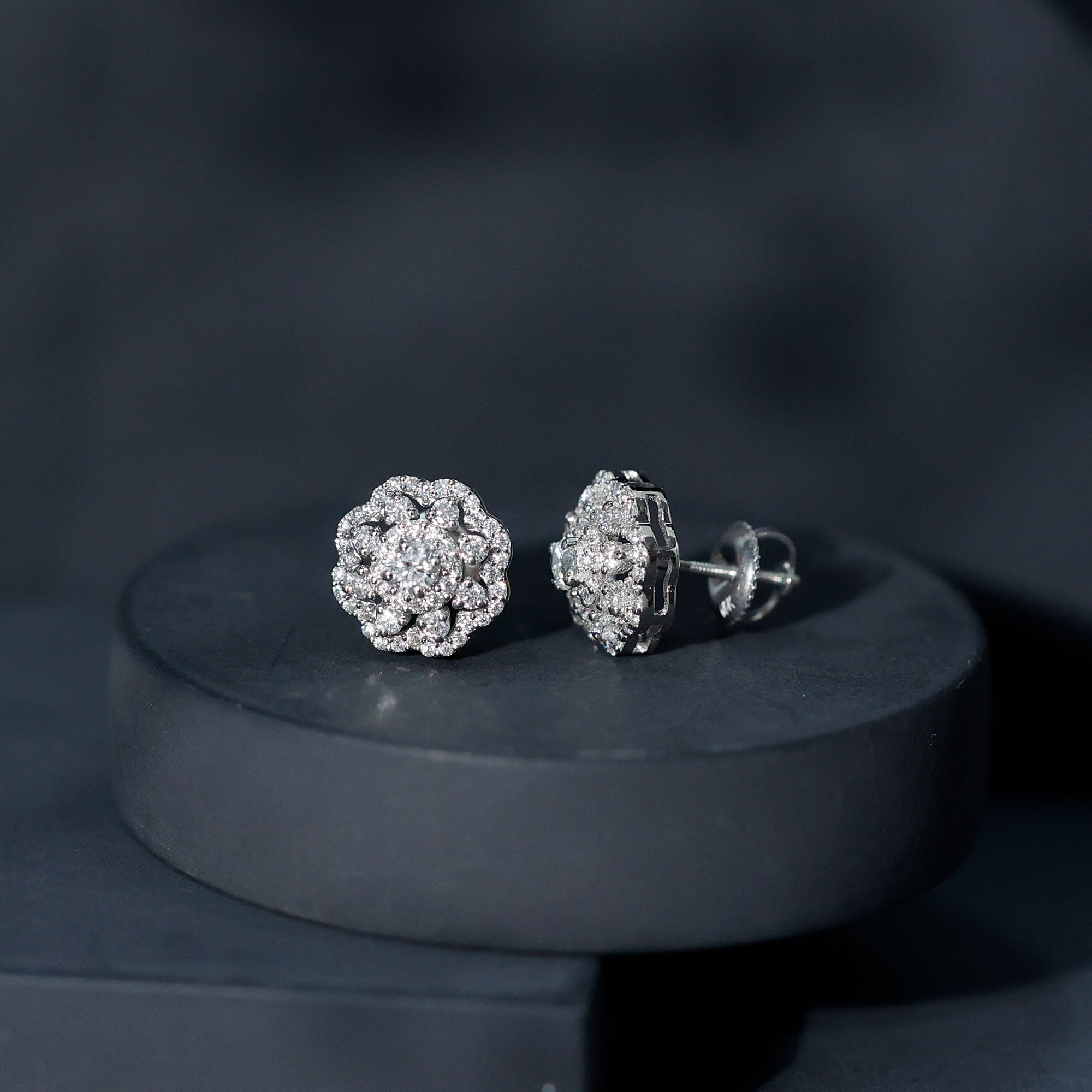 Certified Moissanite Big Flower Stud Earrings D-VS1 - Rosec Jewels