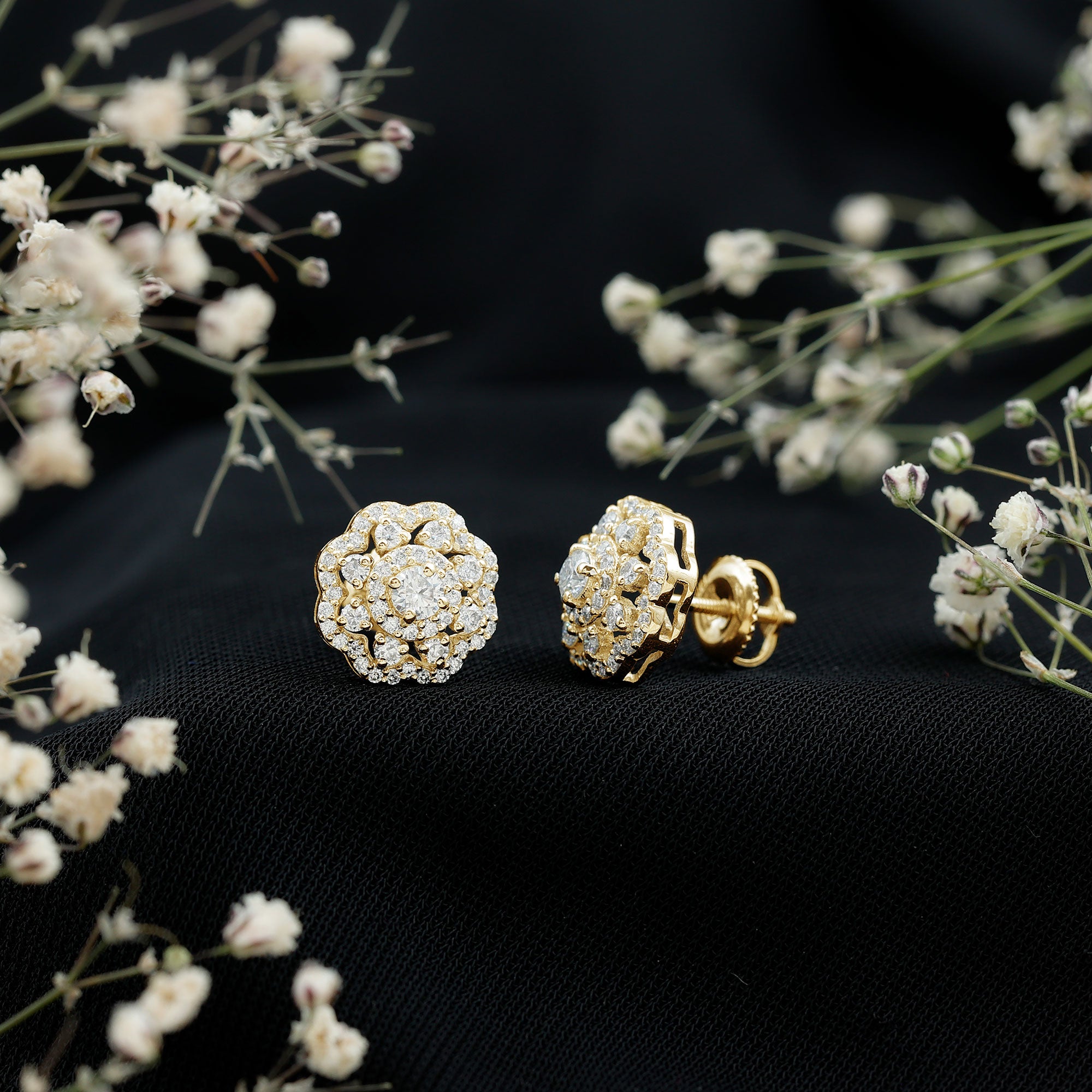 Certified Moissanite Big Flower Stud Earrings D-VS1 - Rosec Jewels