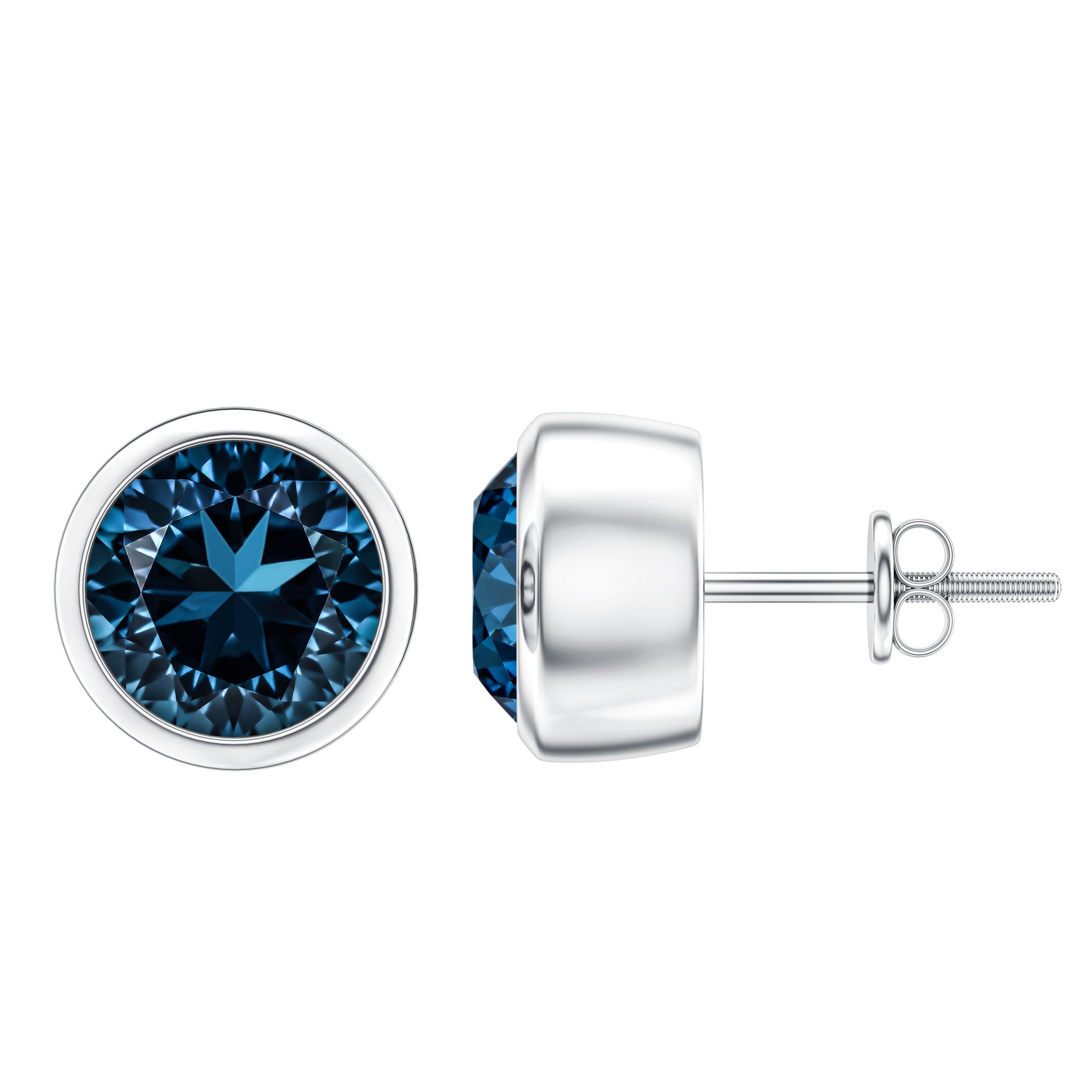 1.2 Carat Round Cut London Blue Topaz Solitaire Stud Earrings in Bezel Setting AAA - Rosec Jewels