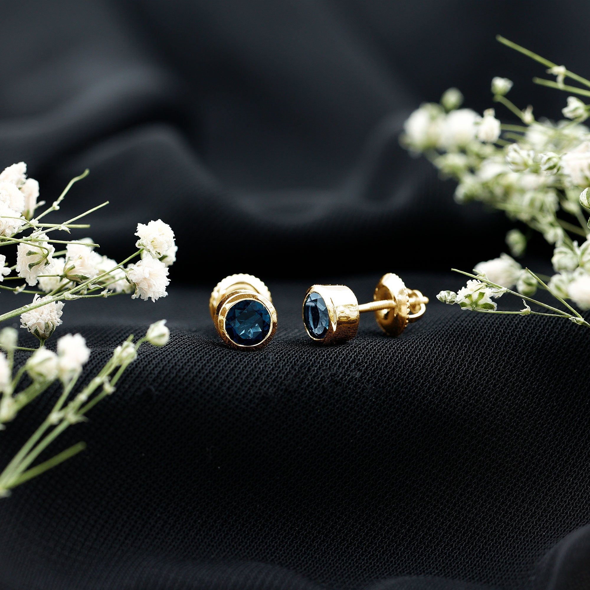 1.2 Carat Round Cut London Blue Topaz Solitaire Stud Earrings in Bezel Setting AAA - Rosec Jewels