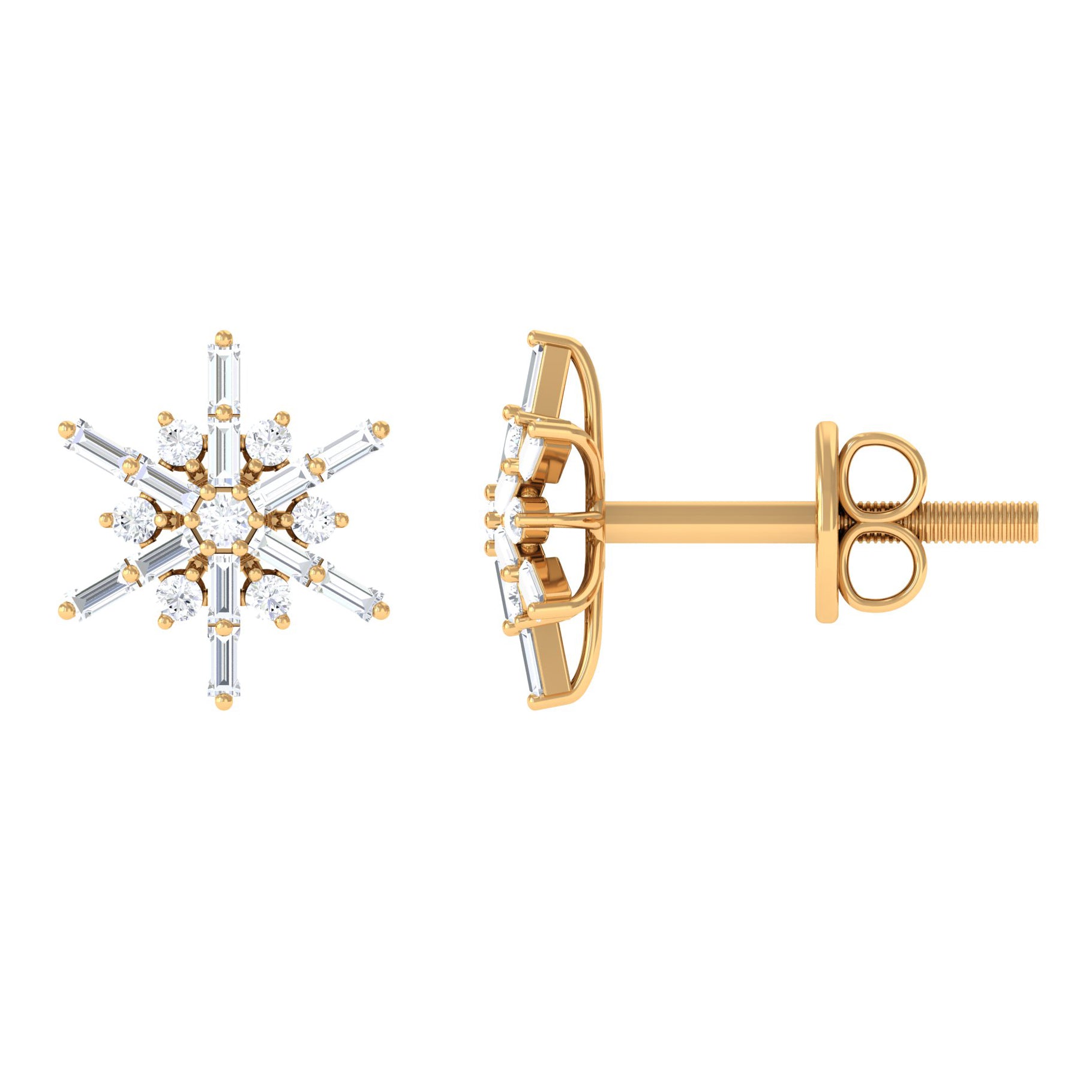 Minimal Diamond Snowflake Stud Earrings Natural - ( HI-SI ) - Rosec Jewels