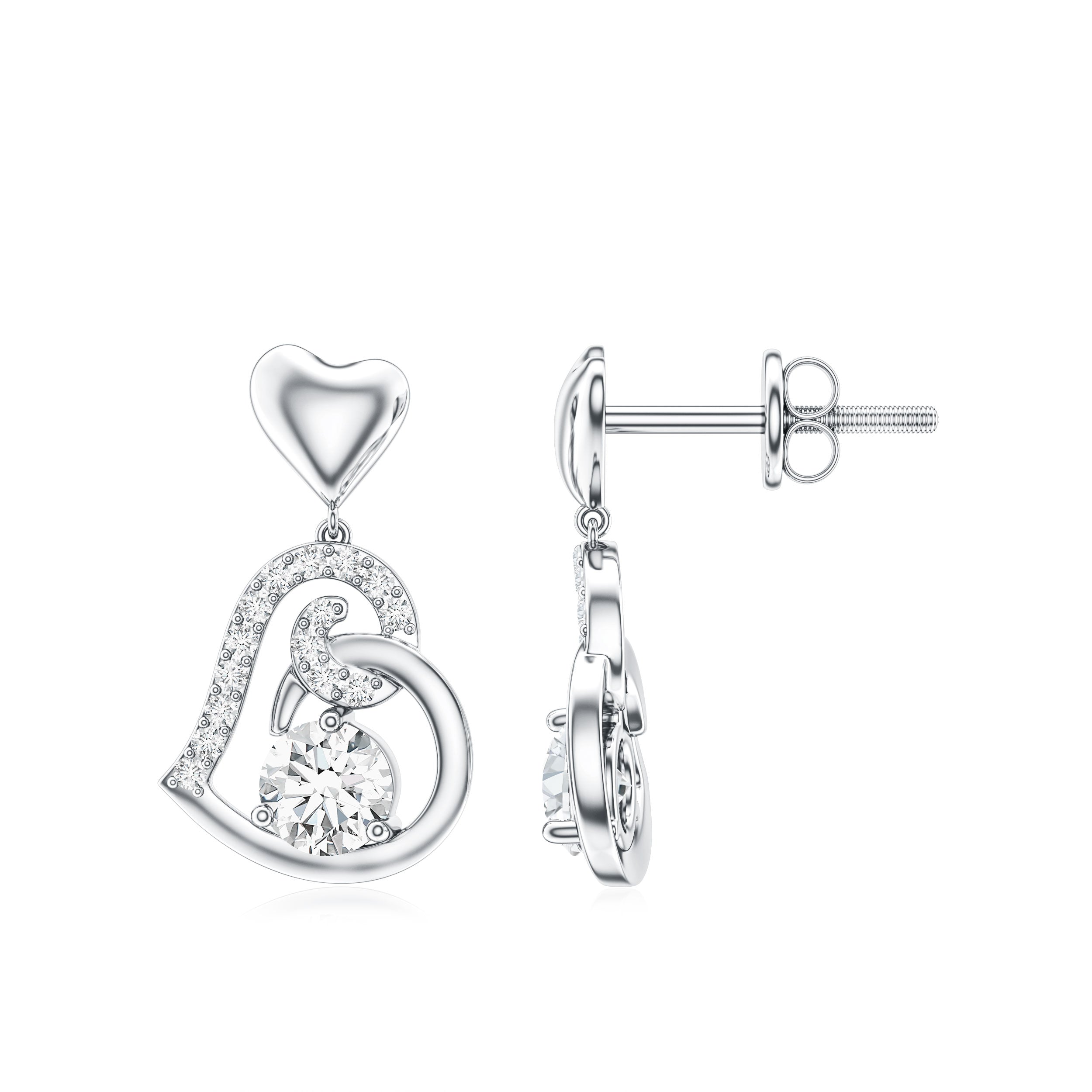 0.6 Carat Moissanite Heart Drop Earrings for Women D-VS1 - Rosec Jewels