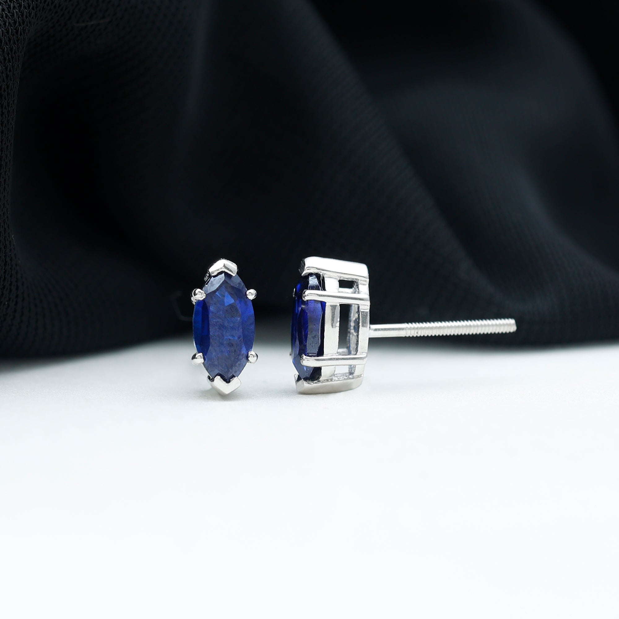 1.5 Carat Marquise Lab Created Blue Sapphire Stud Earrings AAAA - Rosec Jewels
