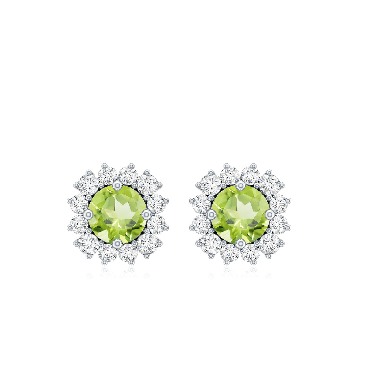 Natural 1 Carat Peridot Stud Earrings with Diamond Halo AAA - Rosec Jewels