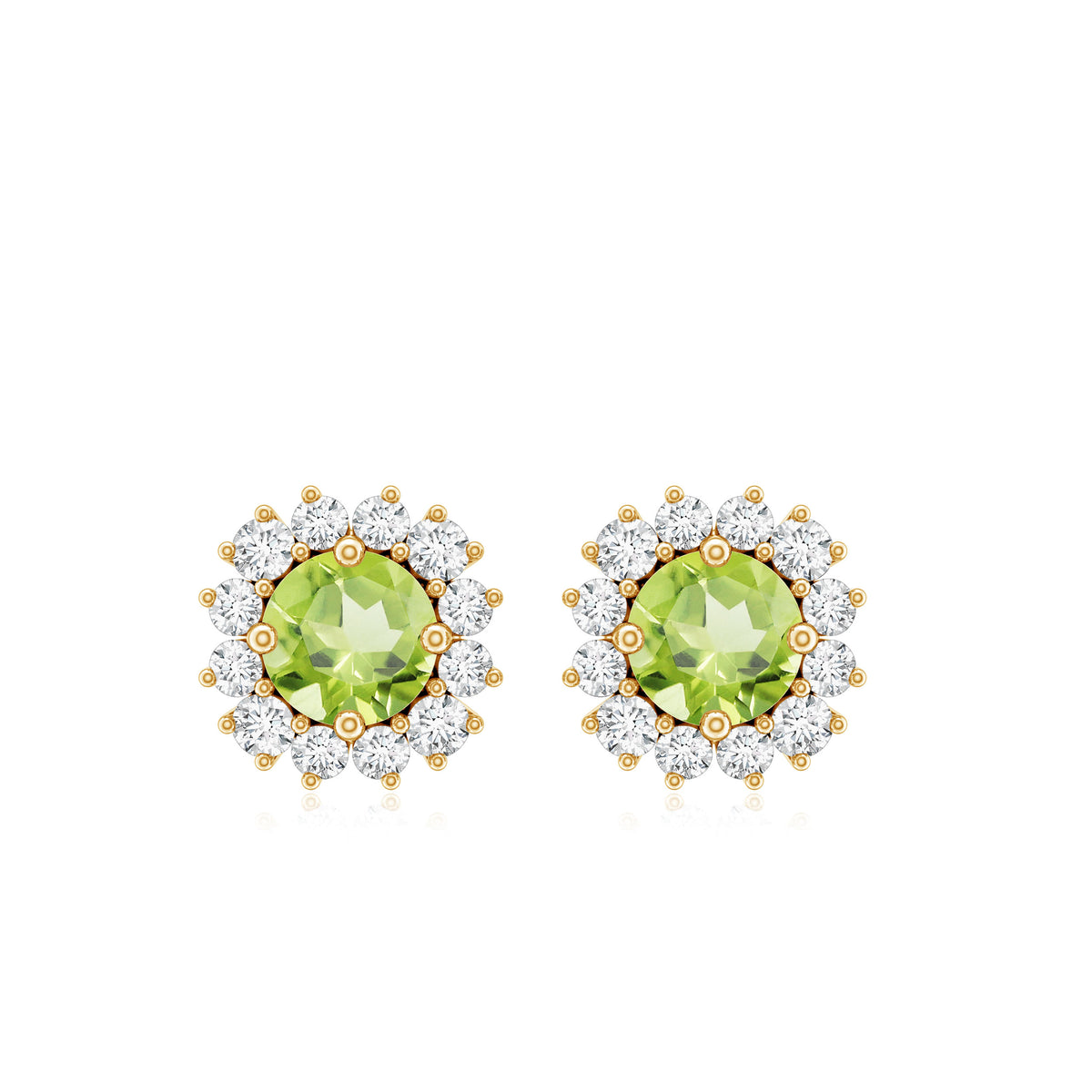 Natural 1 Carat Peridot Stud Earrings with Diamond Halo AAA - Rosec Jewels