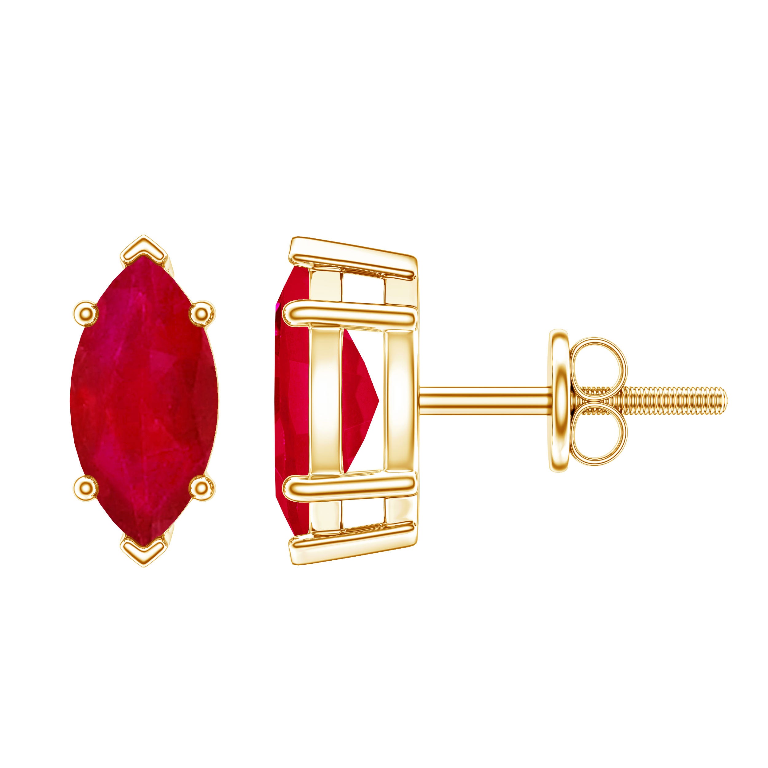 Natural 1.5 Carat Marquise Ruby Stud Earrings with Screw Back AAA - Rosec Jewels