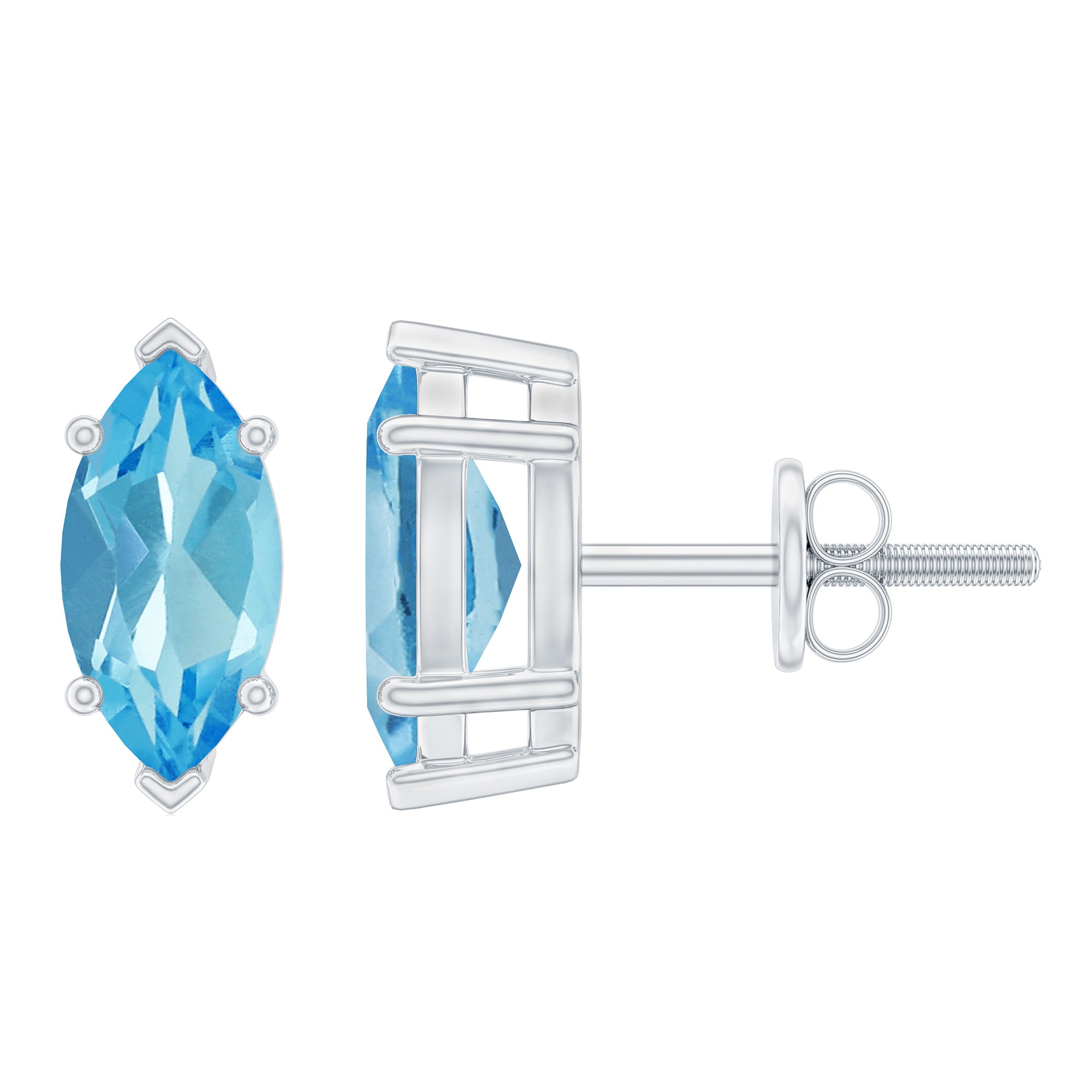 Marquise Cut Swiss Blue Topaz Solitaire Stud Earrings