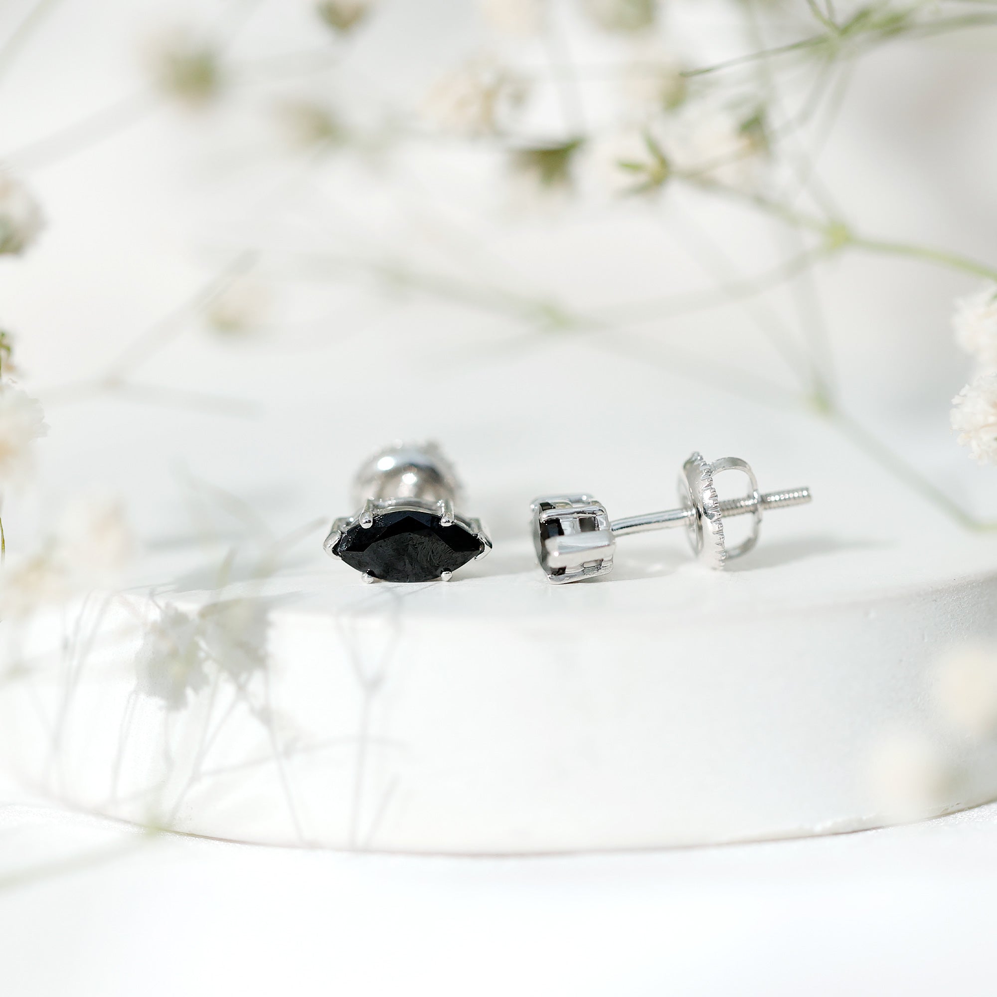 1.5 CT Marquise Black Spinel Solitaire Stud Earrings AAA - Rosec Jewels