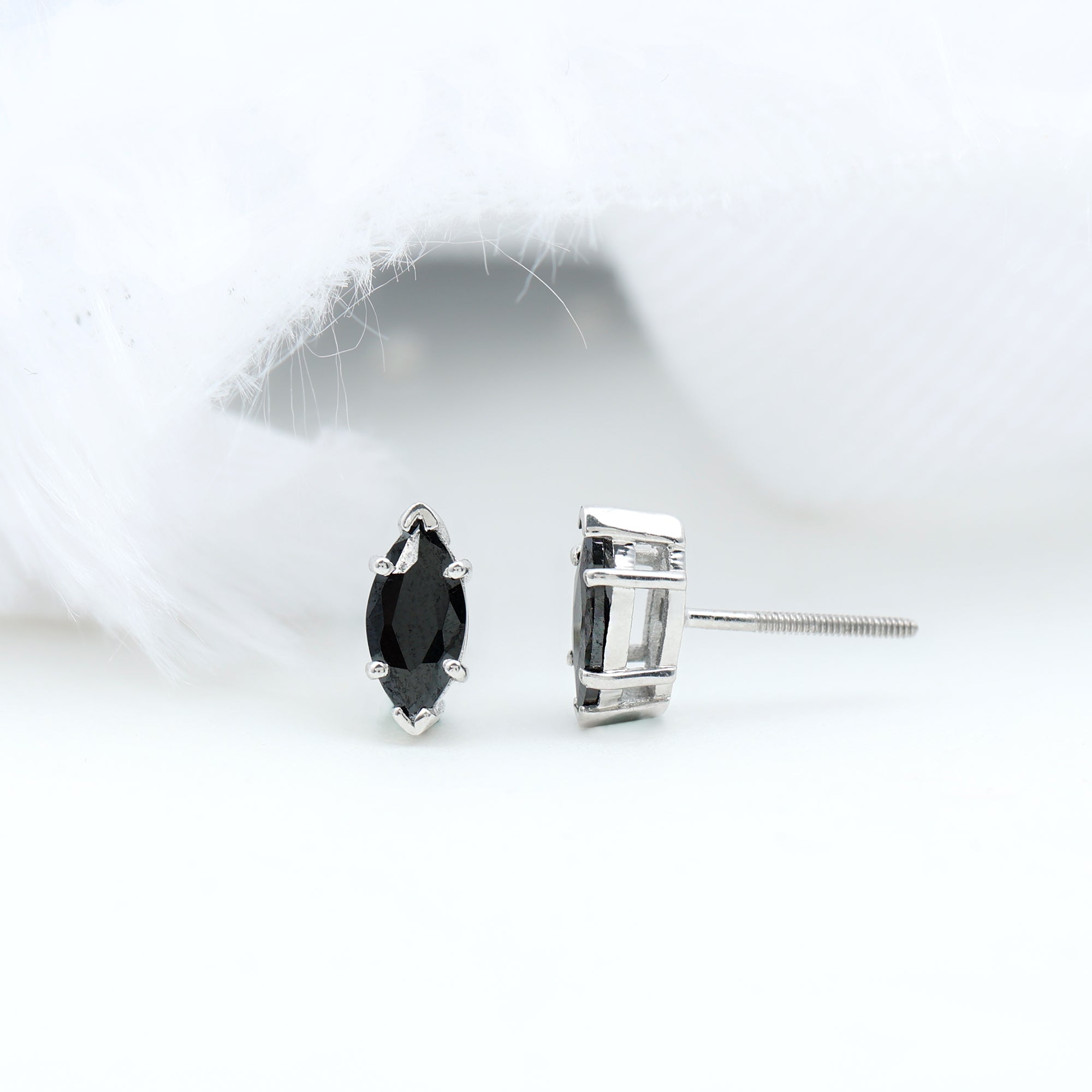 1.5 CT Marquise Black Spinel Solitaire Stud Earrings AAA - Rosec Jewels