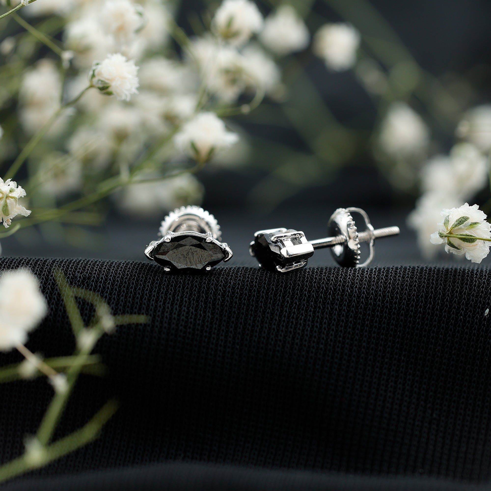 1.5 CT Marquise Black Spinel Solitaire Stud Earrings AAA - Rosec Jewels