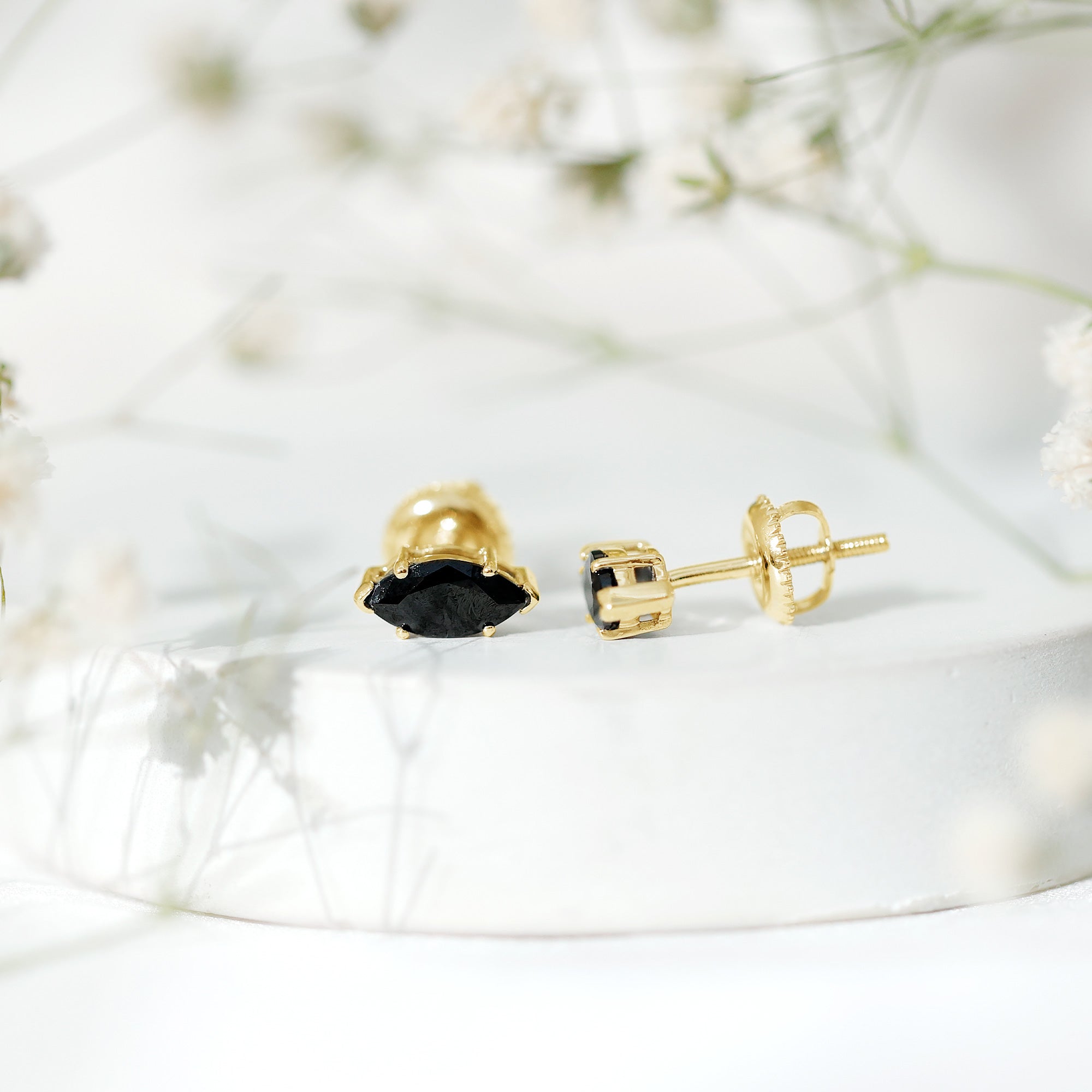 1.5 CT Marquise Black Spinel Solitaire Stud Earrings AAA - Rosec Jewels