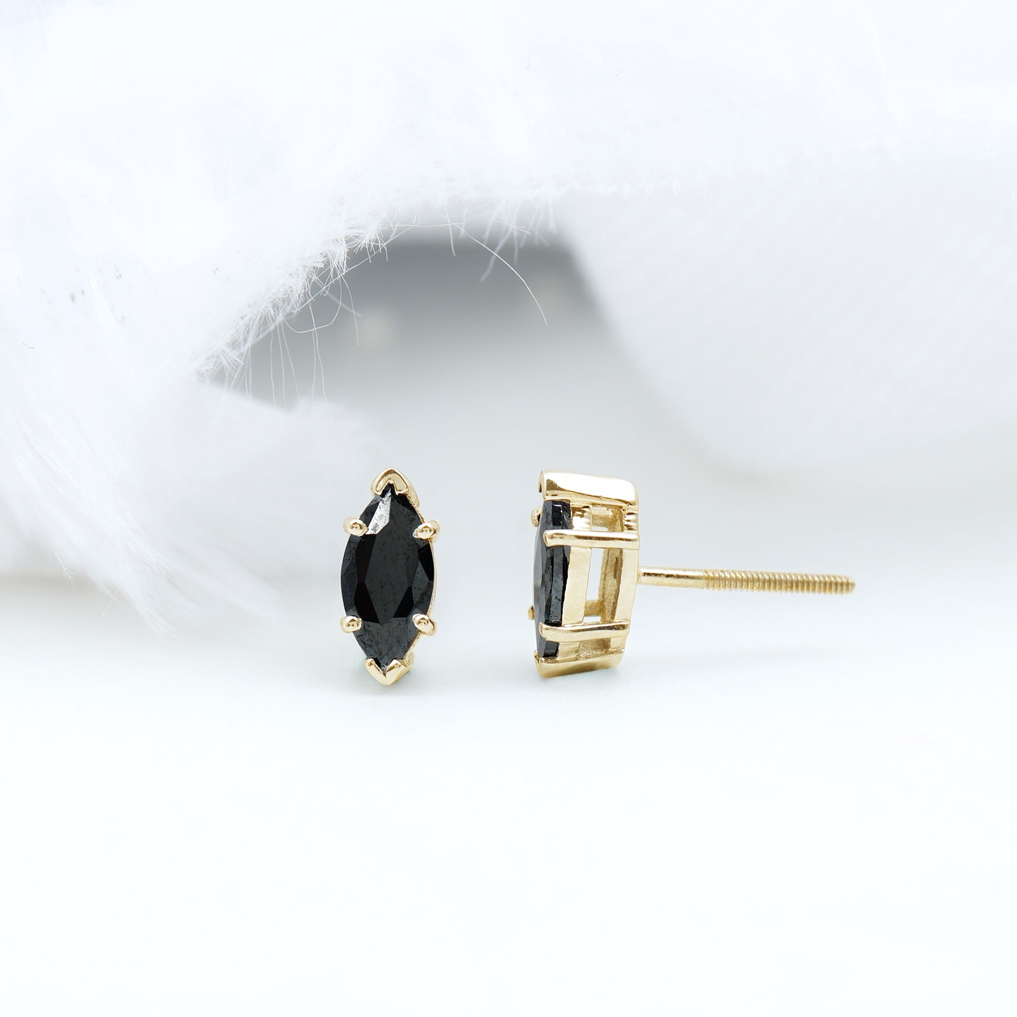 1.5 CT Marquise Black Spinel Solitaire Stud Earrings AAA - Rosec Jewels