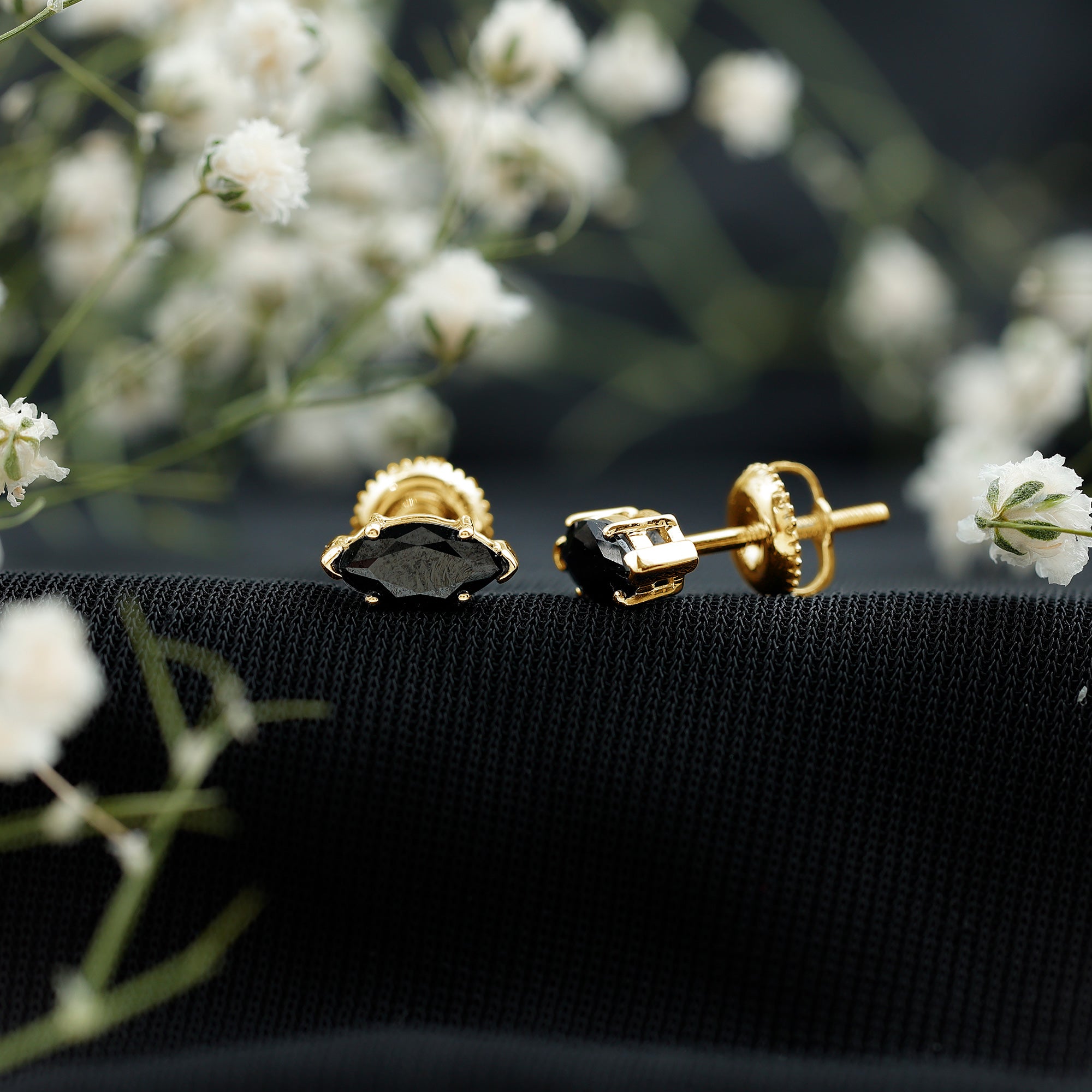 1.5 CT Marquise Black Spinel Solitaire Stud Earrings AAA - Rosec Jewels