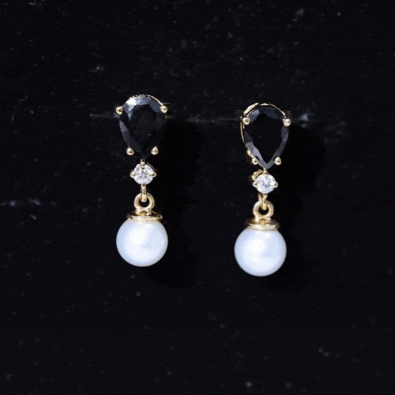 6 Carat Freshwater Pearl Drop Earrings with Black Onyx AAA - Rosec Jewels