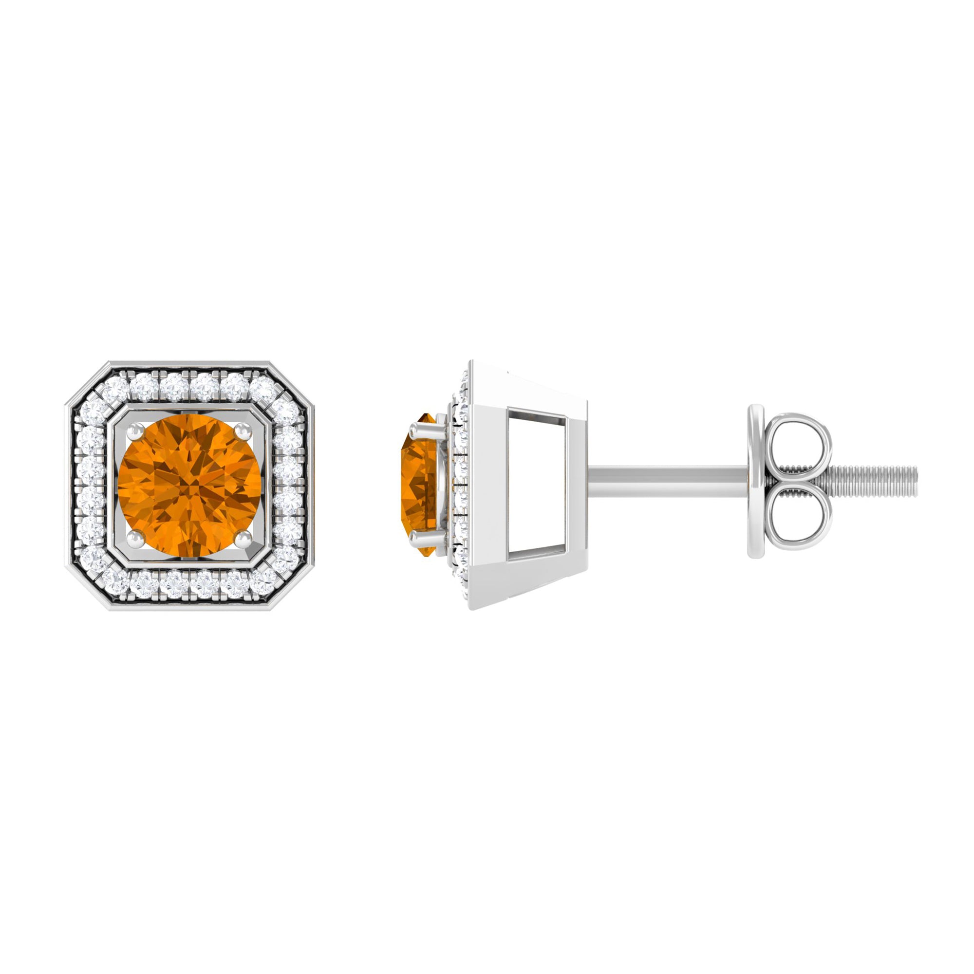 Vintage Inspired 1 Carat Citrine and Diamond Halo Stud Earrings AAA - Rosec Jewels