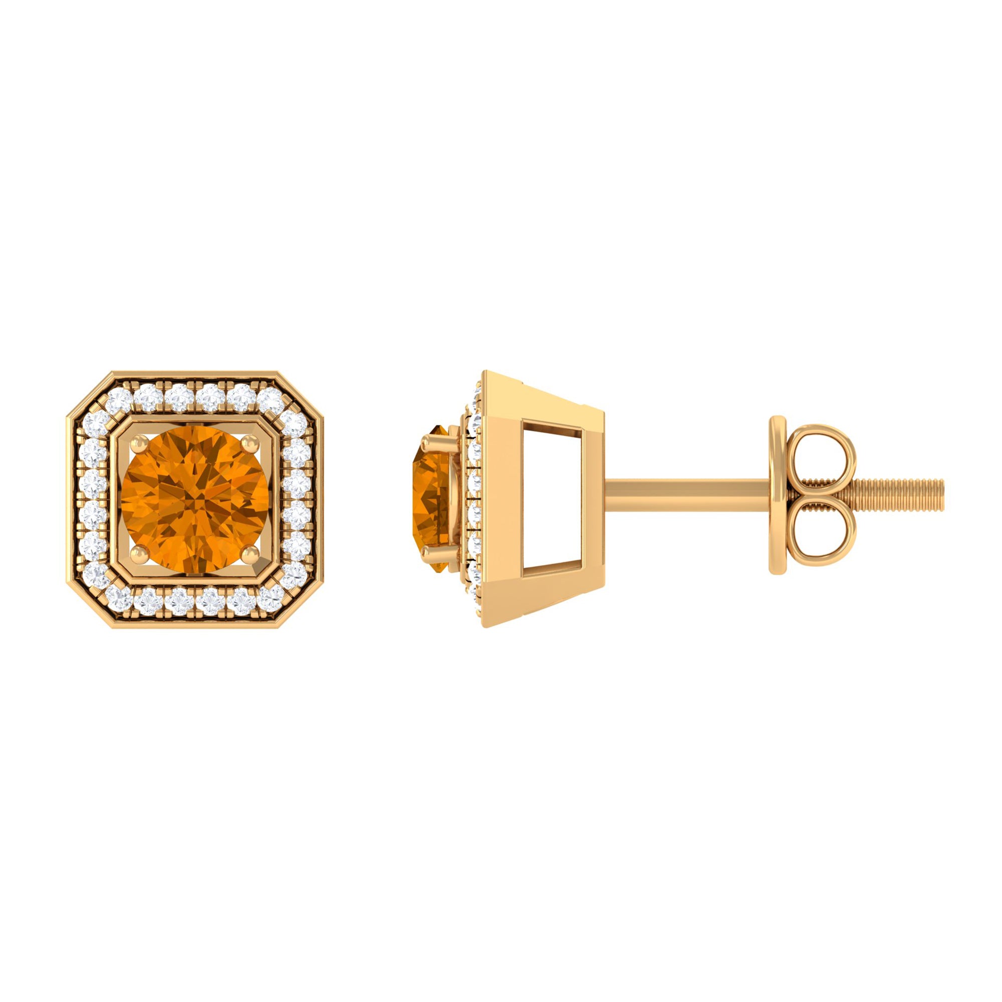 Vintage Inspired 1 Carat Citrine and Diamond Halo Stud Earrings AAA - Rosec Jewels