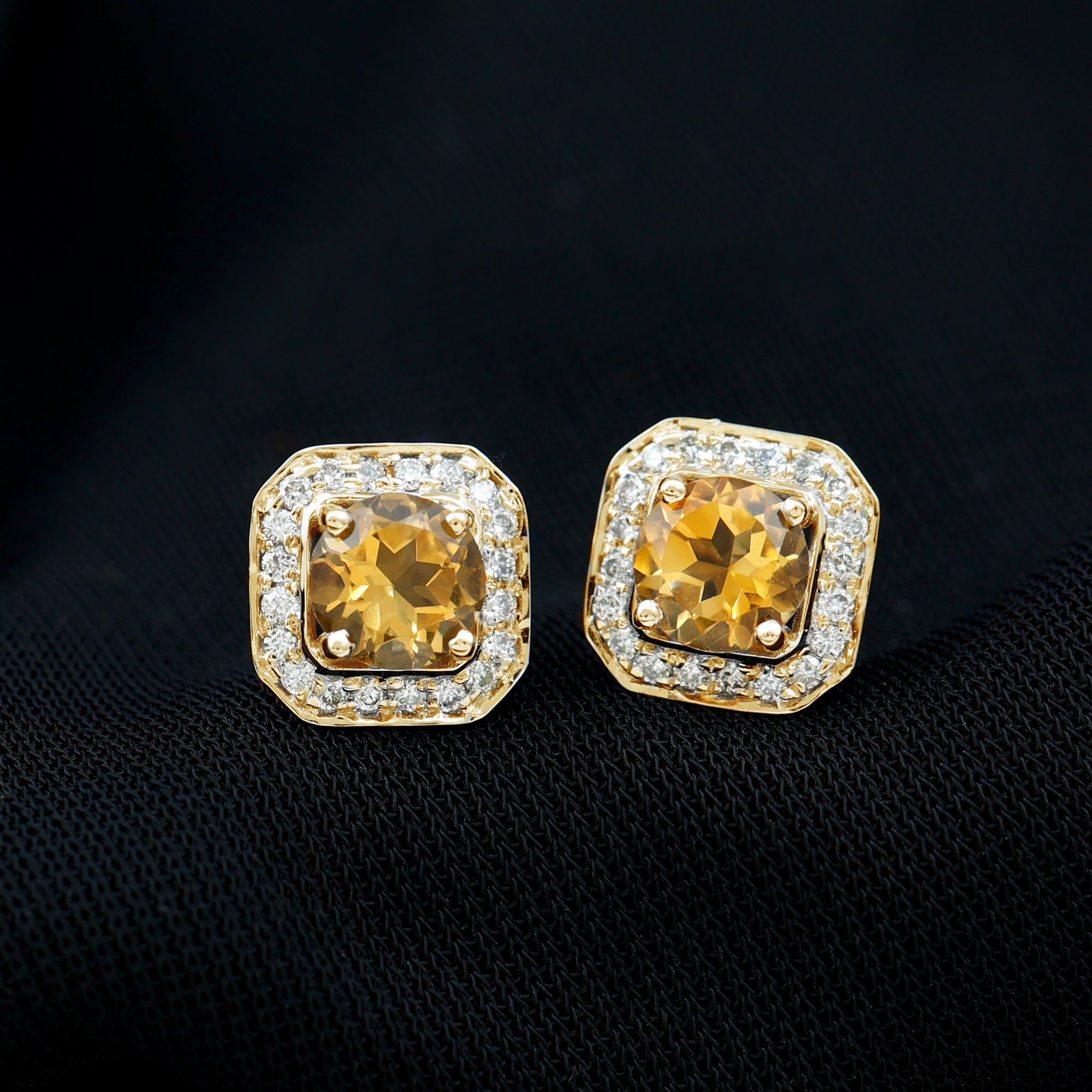 Vintage Inspired 1 Carat Citrine and Diamond Halo Stud Earrings AAA - Rosec Jewels