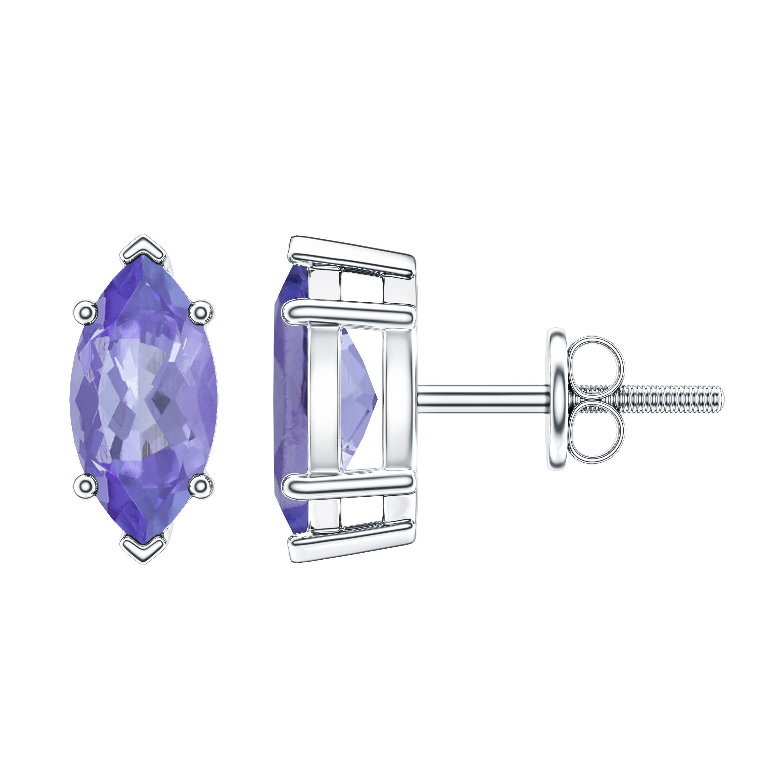 1.3 Carat Marquise Cut Tanzanite Solitaire Stud Earrings AAA - Rosec Jewels