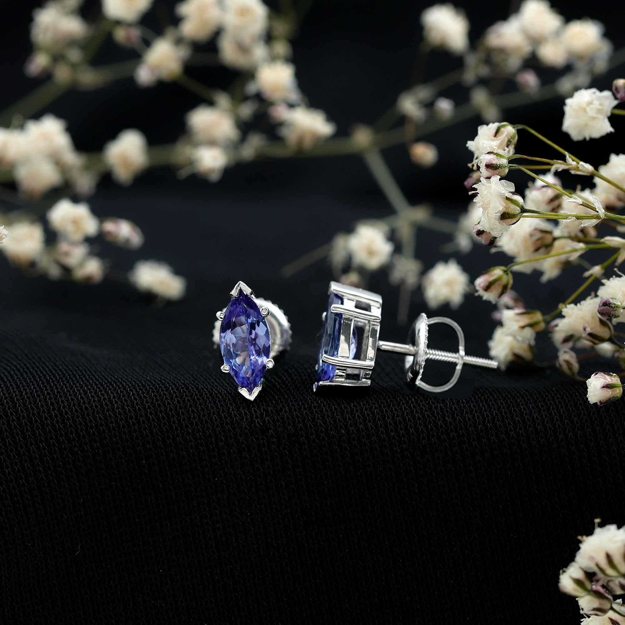 8X4 MM Marquise Cut Tanzanite Solitaire Stud Earring AAA - Rosec Jewels