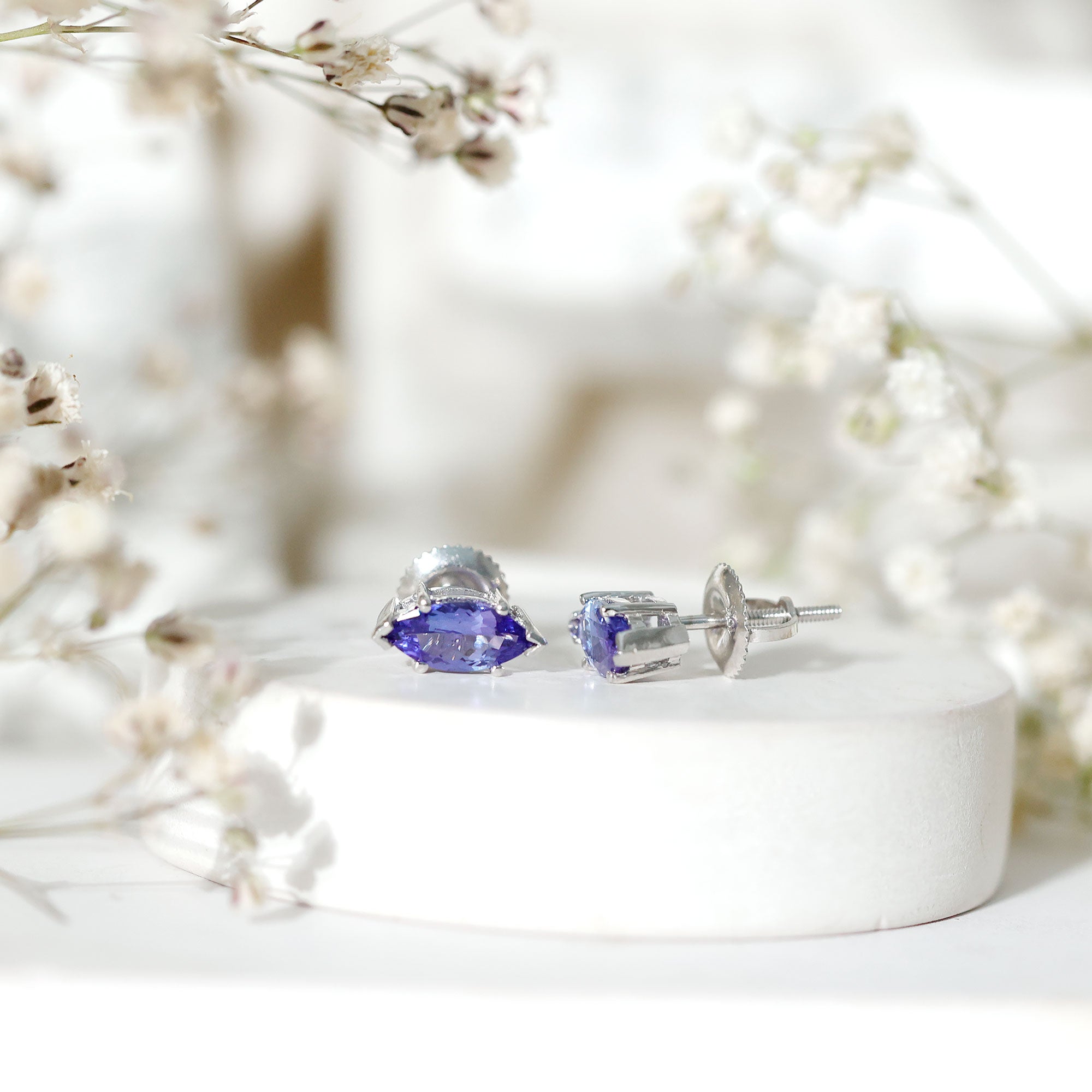 8X4 MM Marquise Cut Tanzanite Solitaire Stud Earring AAA - Rosec Jewels