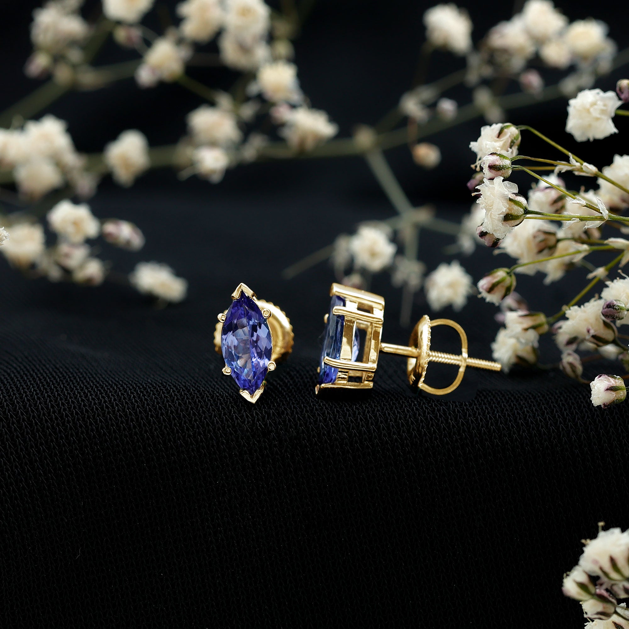 8X4 MM Marquise Cut Tanzanite Solitaire Stud Earring AAA - Rosec Jewels
