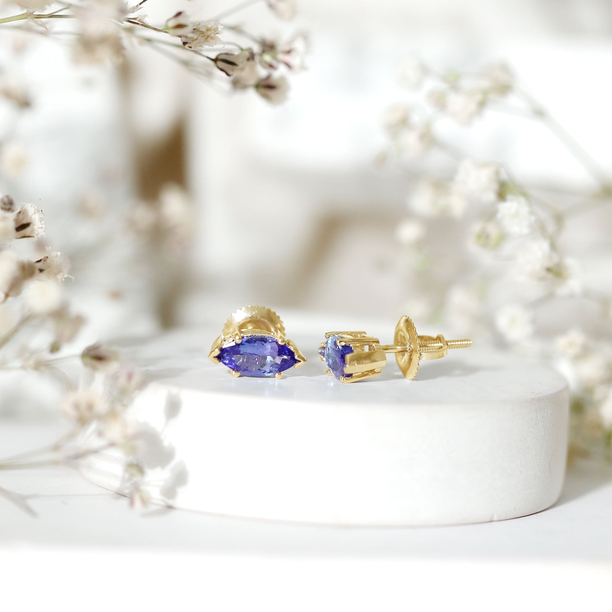 8X4 MM Marquise Cut Tanzanite Solitaire Stud Earring AAA - Rosec Jewels