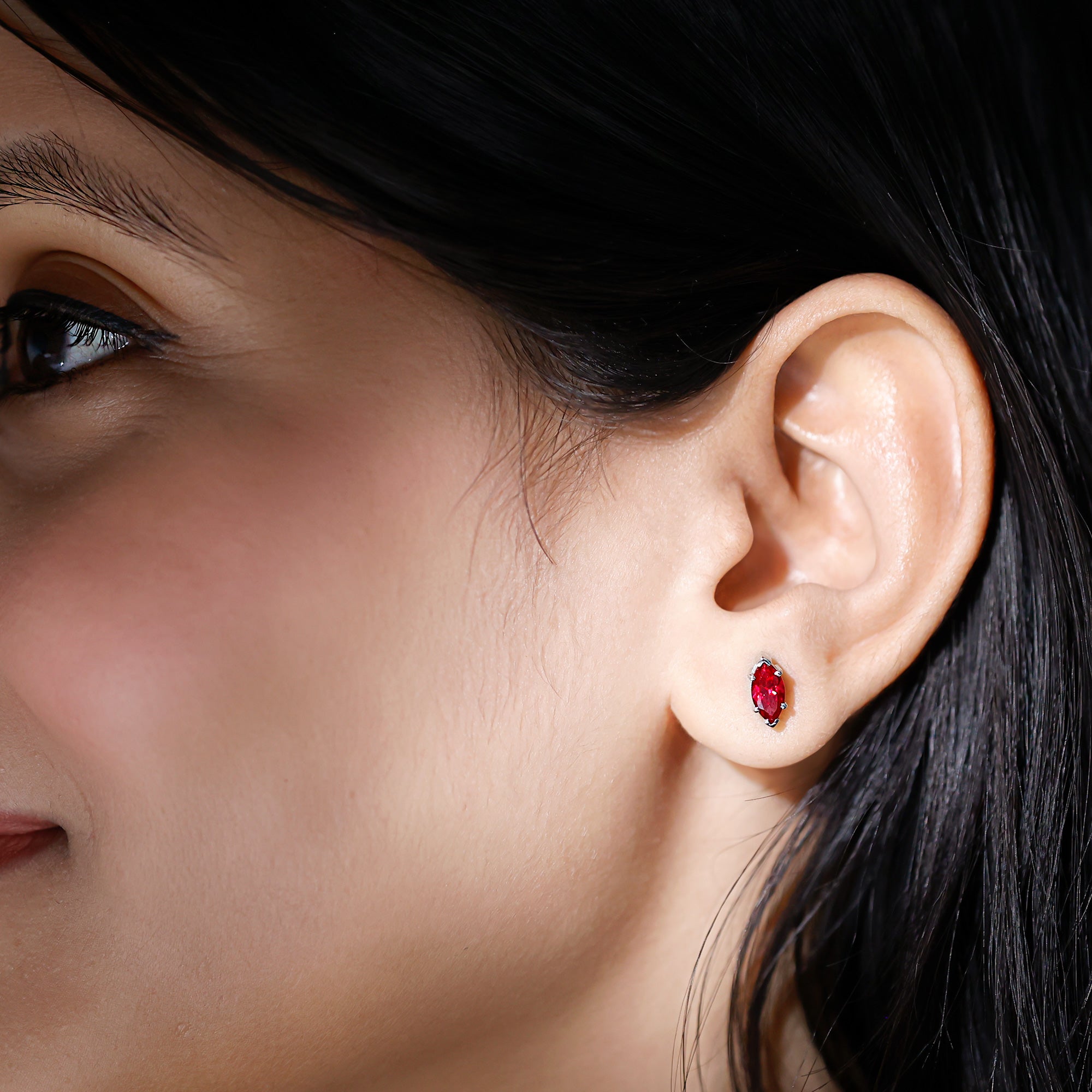 Certified Marquise Cut Lab Grown Ruby Everyday Stud Earring AAAA - Rosec Jewels