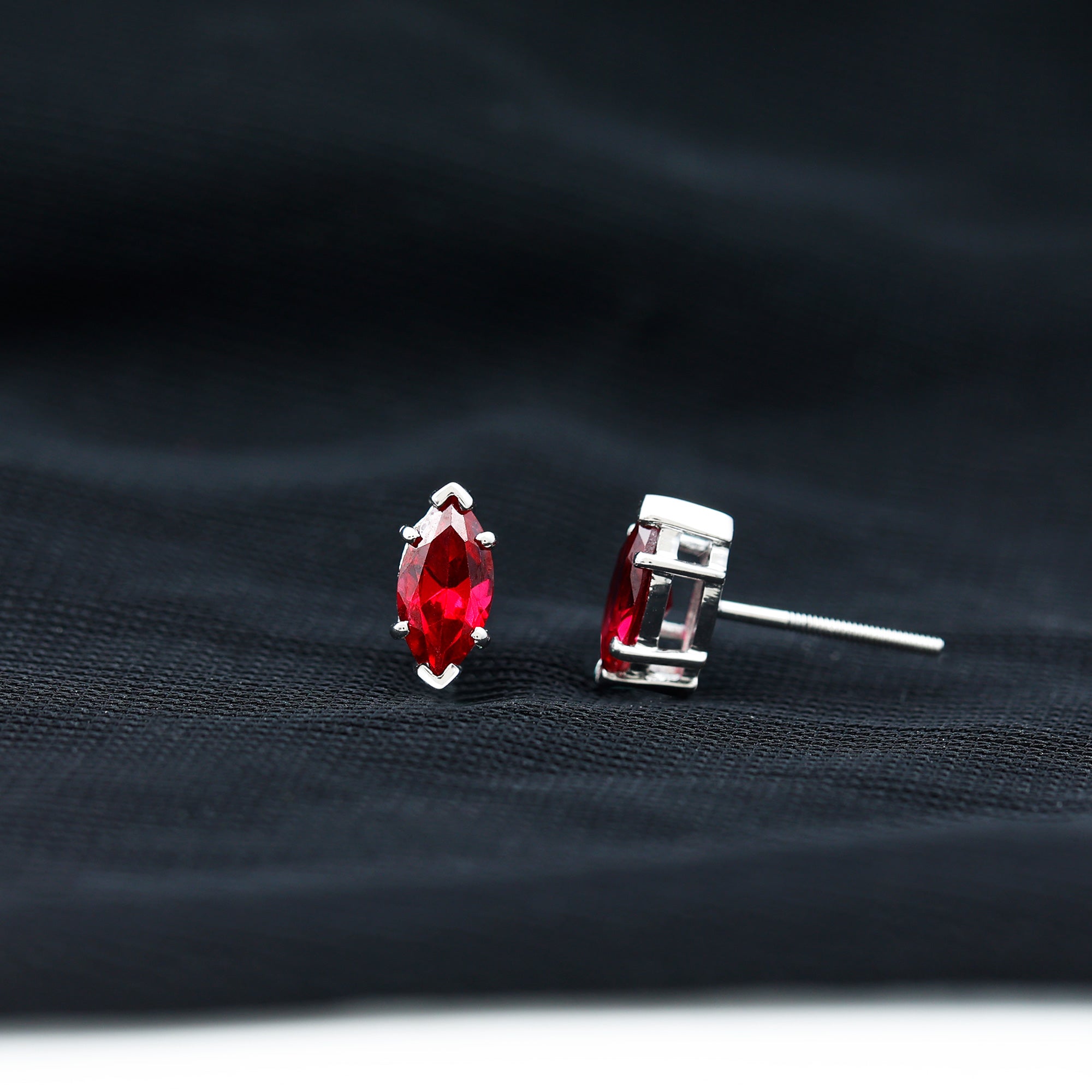 Certified Marquise Cut Lab Grown Ruby Everyday Stud Earring AAAA - Rosec Jewels