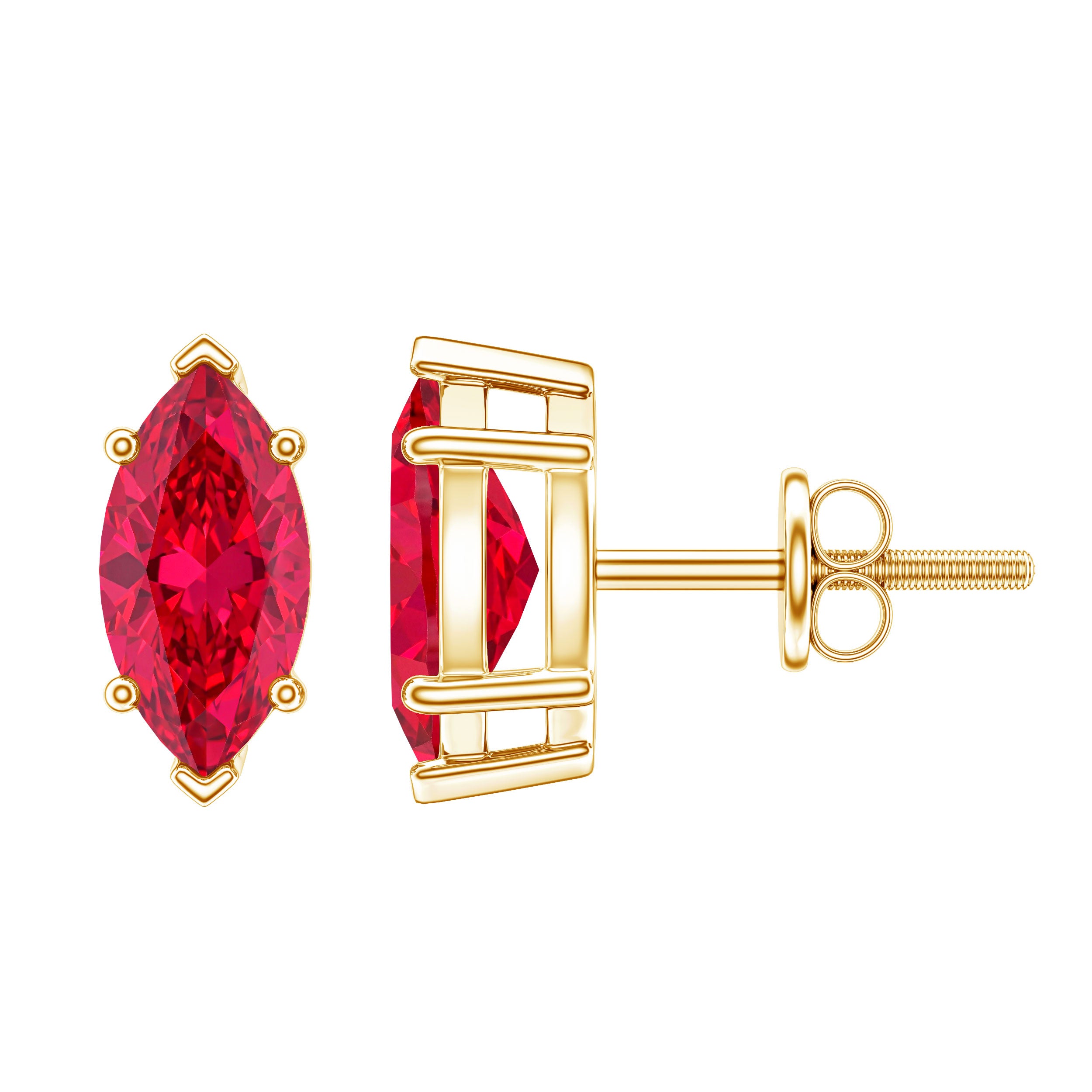 Certified Marquise Cut Lab Grown Ruby Everyday Stud Earring AAAA - Rosec Jewels