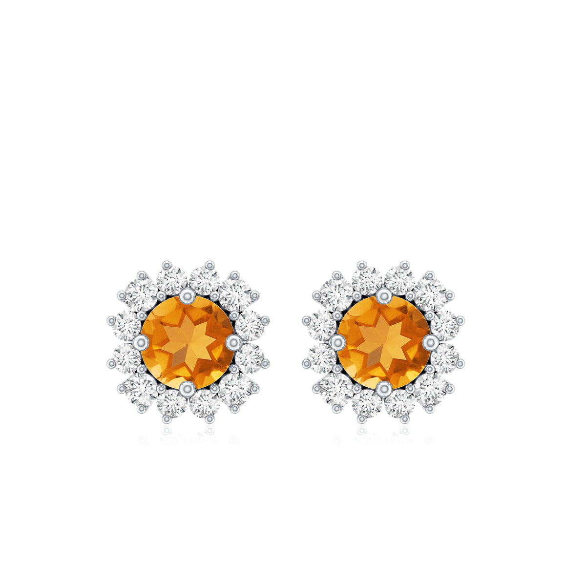 1 Carat Classic Yellow Citrine and Diamond Halo Stud Earrings AAA - Rosec Jewels