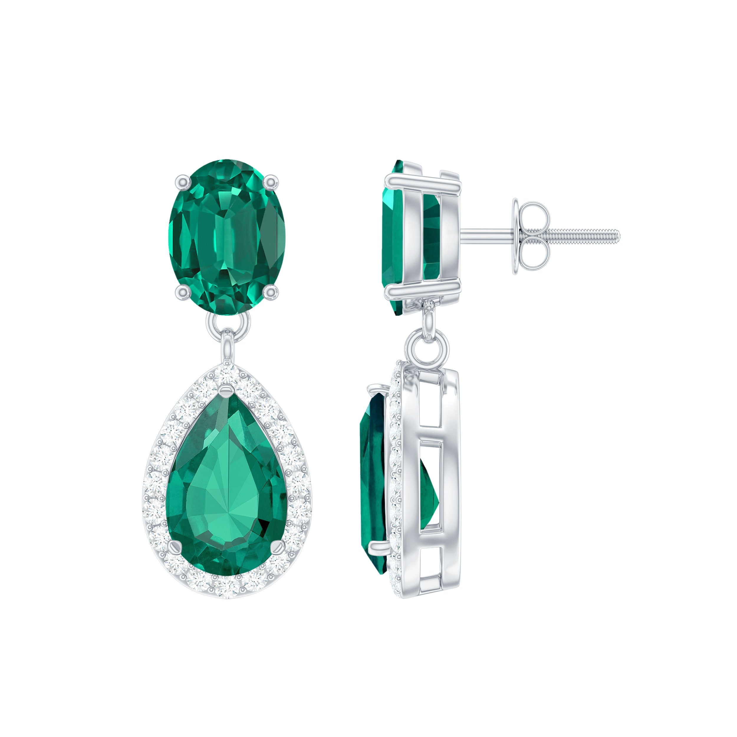 Lab Created Emerald and Diamond Bridal Drop Earrings with Certificate