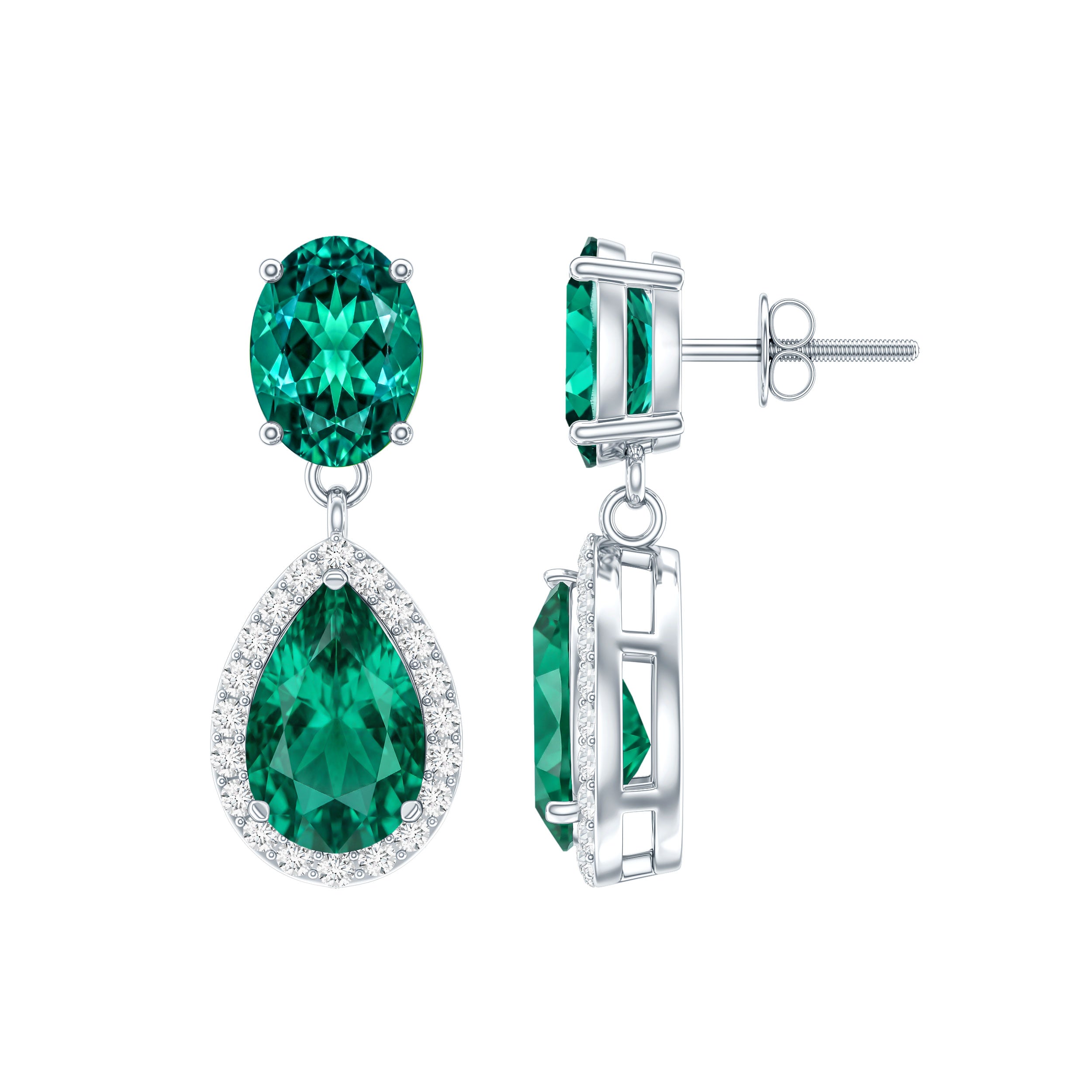 Lab Created Emerald and Diamond Bridal Drop Earrings with Certificate AAAA - Rosec Jewels