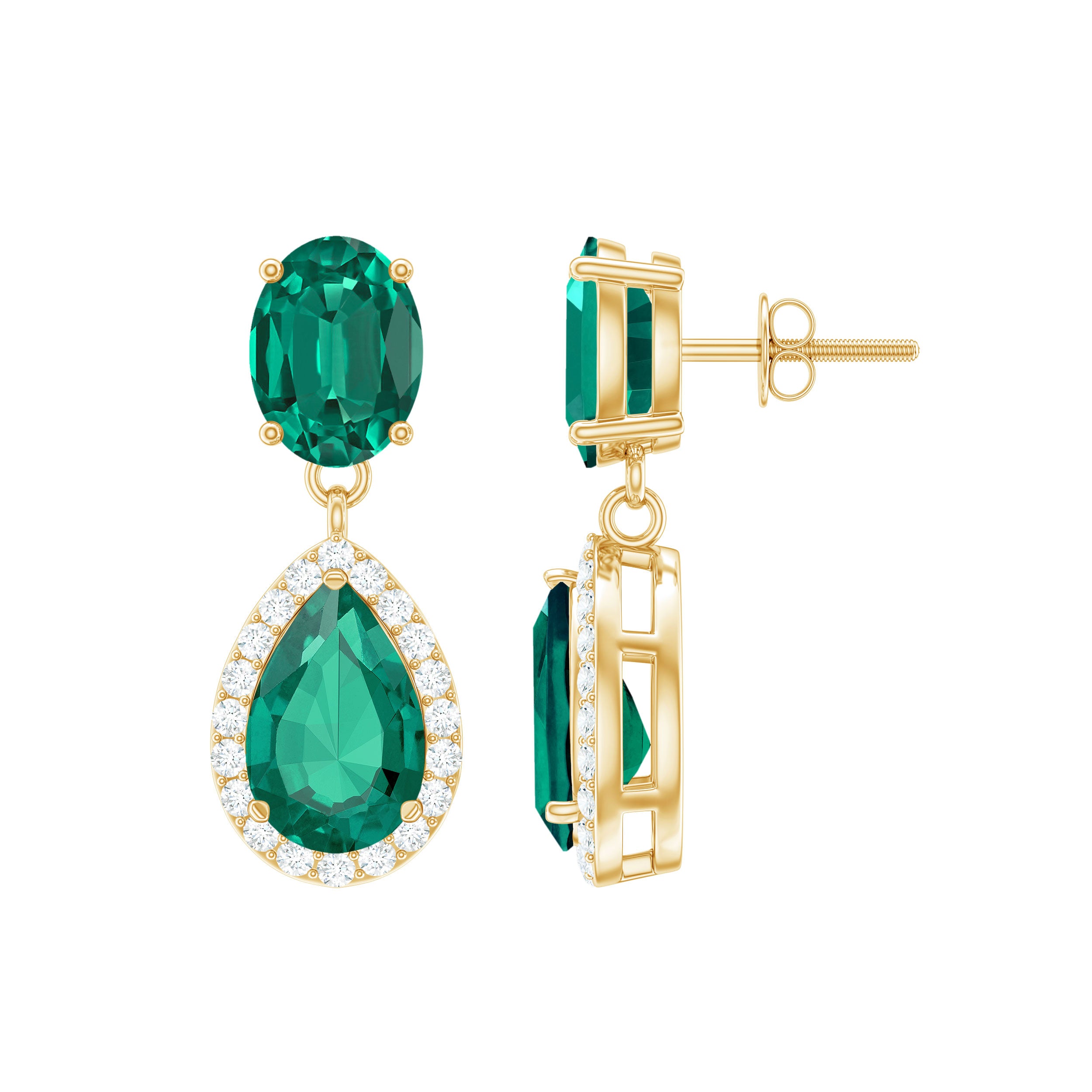 Lab Created Emerald and Diamond Bridal Drop Earrings with Certificate AAAA - Rosec Jewels